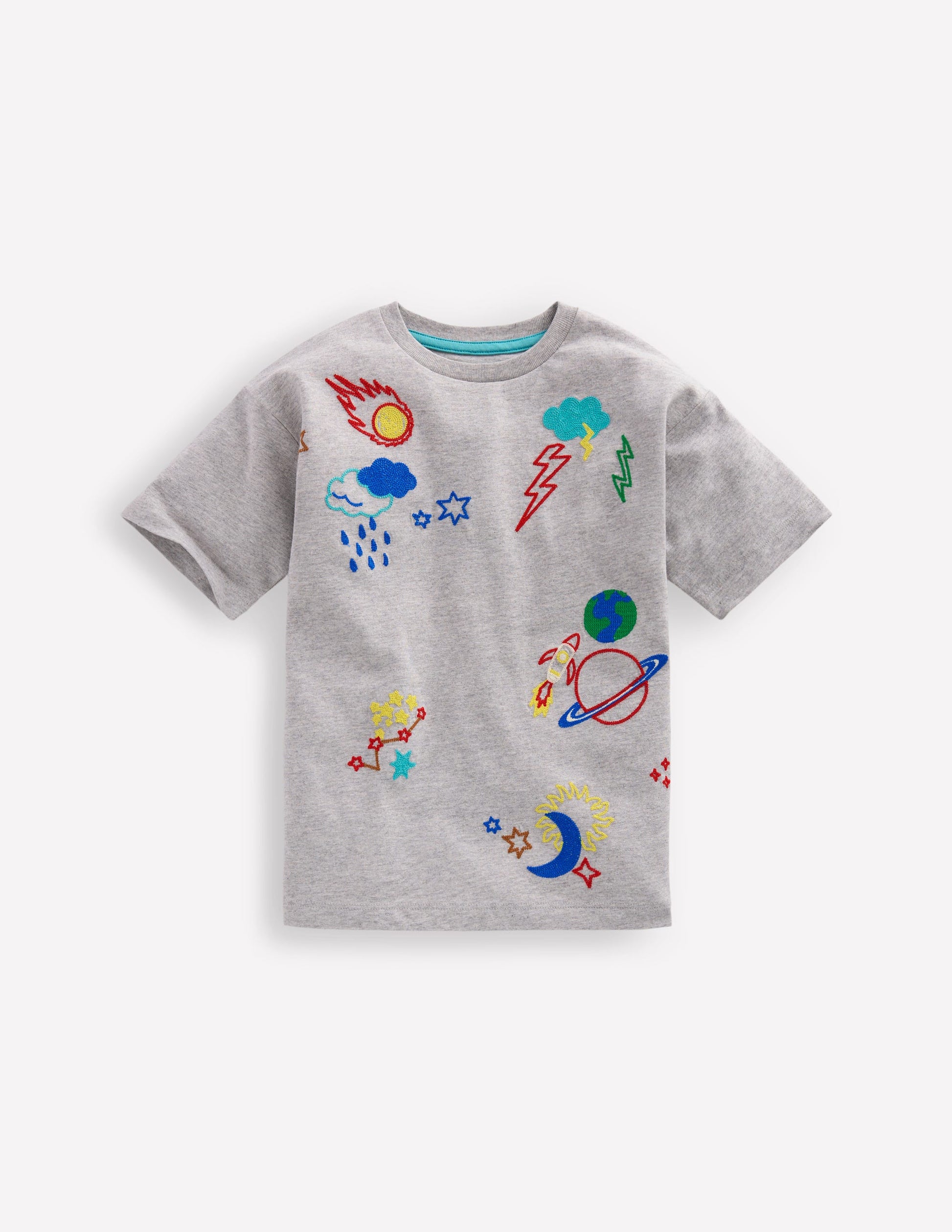 Relaxed Embroidered T-shirt-Grey Marl Space-1