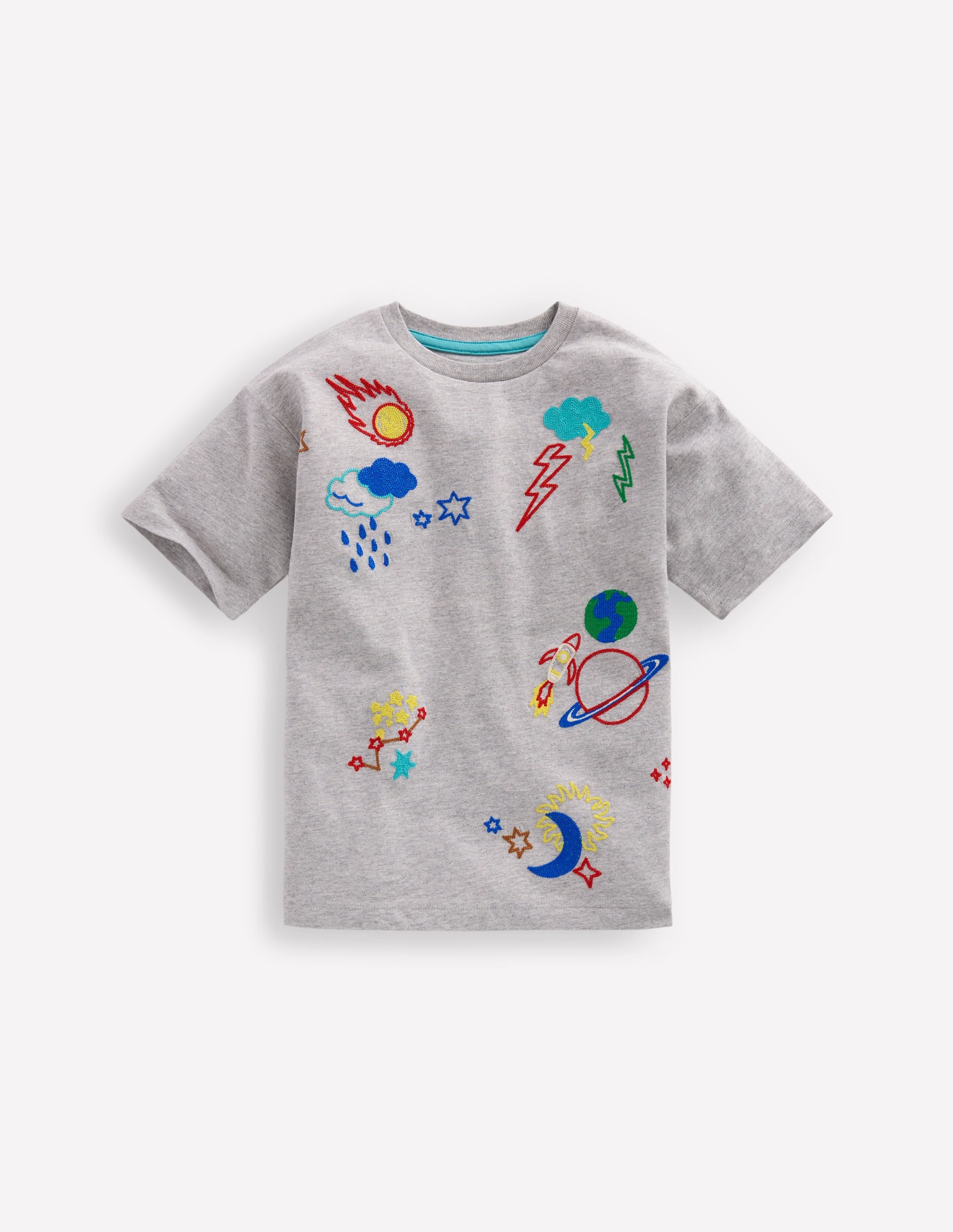 Relaxed Embroidered T-shirt-Grey Marl Space - Image 1