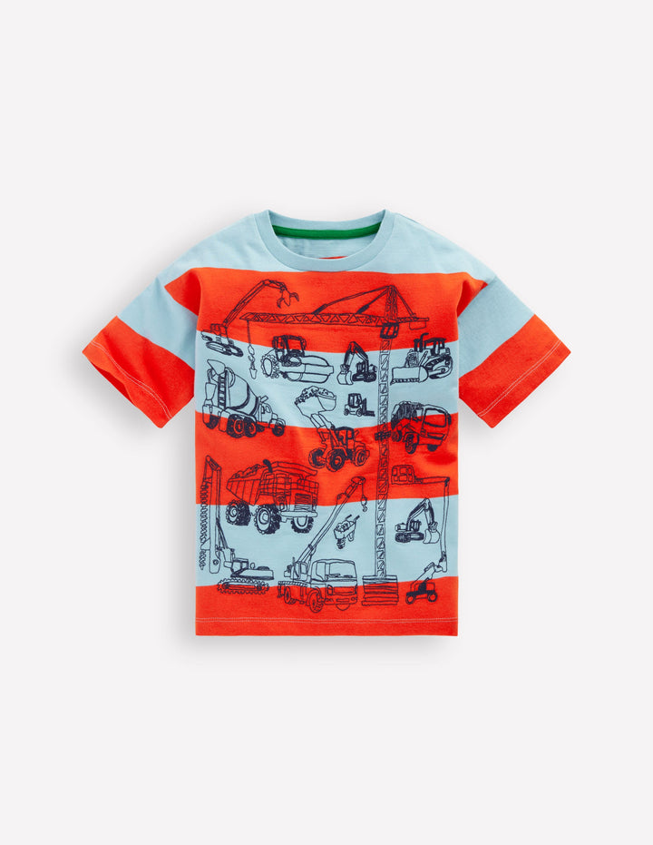 Relaxed Embroidered T-shirt-Construction Vehicles