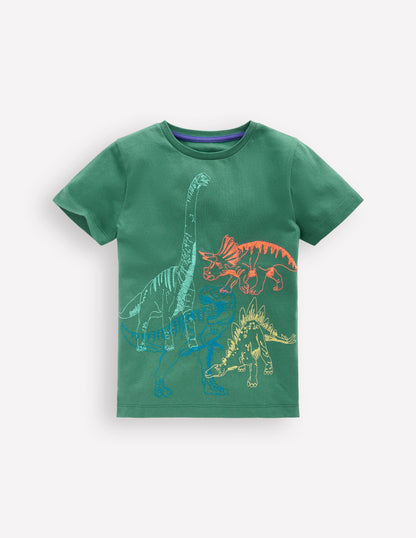 Linear Stitch T-shirt-Spruce Green Dinos-1