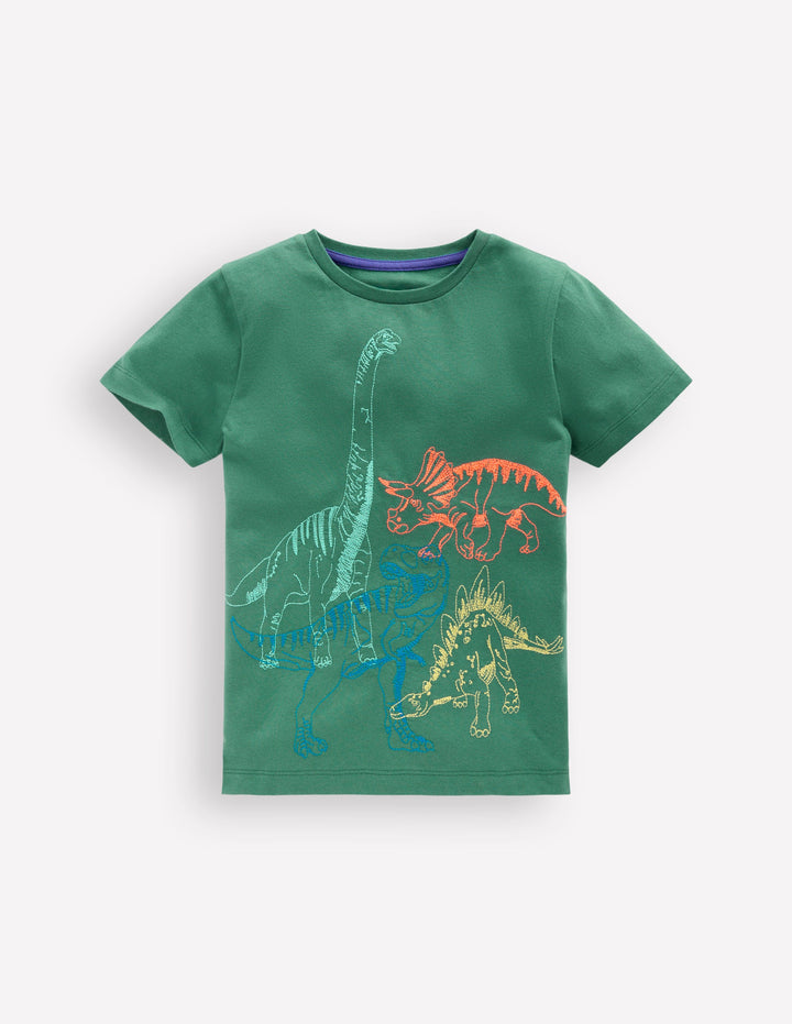 Linear Stitch T-shirt-Spruce Green Dinos