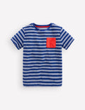 Short Sleeve Towelling T-shirt-Sapphire Blue/Ivory