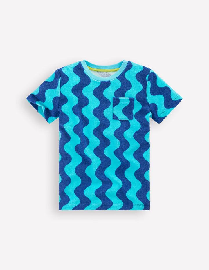 Short Sleeve Towelling T-shirt-Blue Waves
