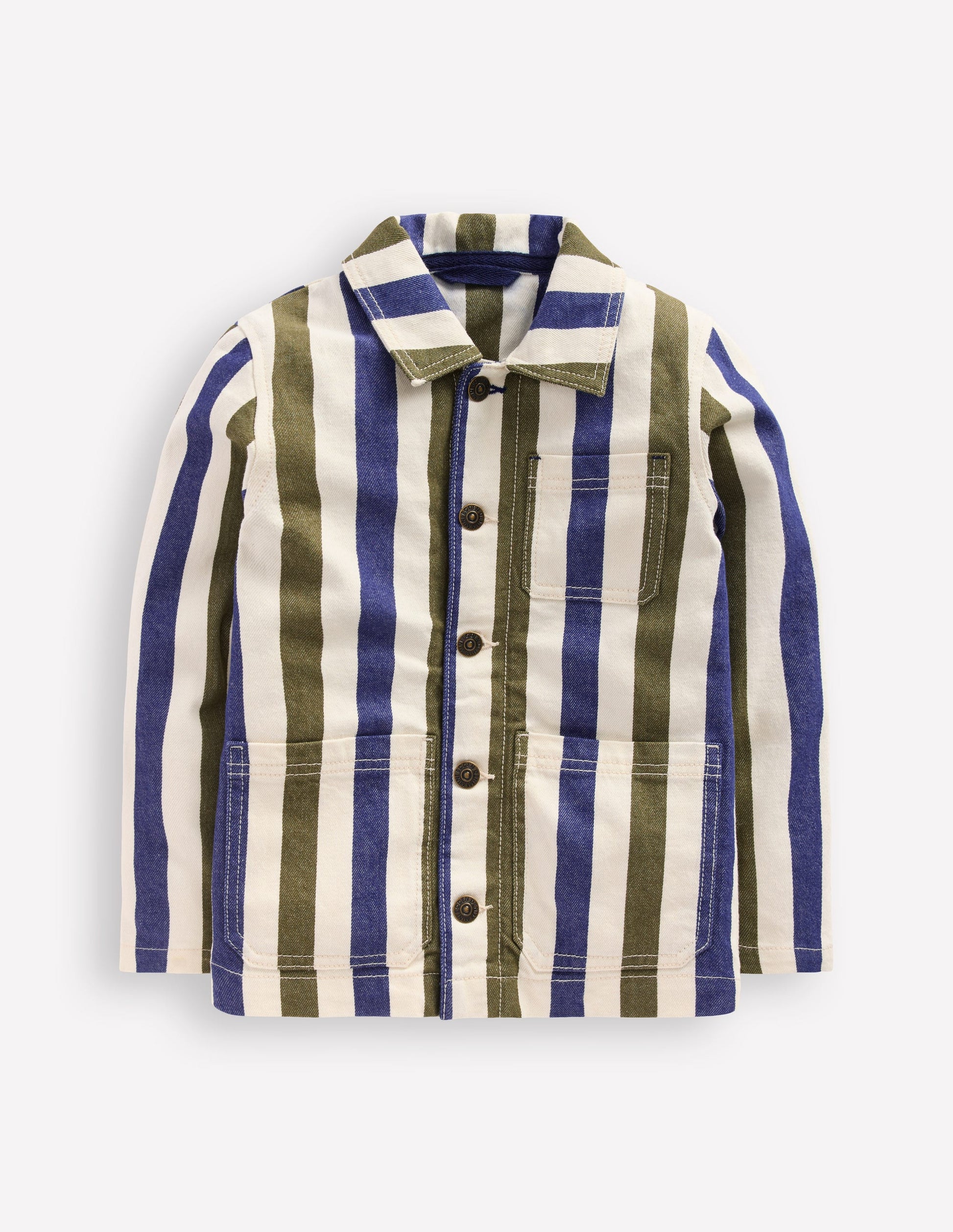 Canvas Chore Jacket-Blue and Green Stripe-5