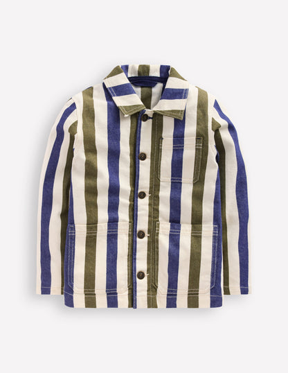 Canvas Chore Jacket-Blue and Green Stripe-5