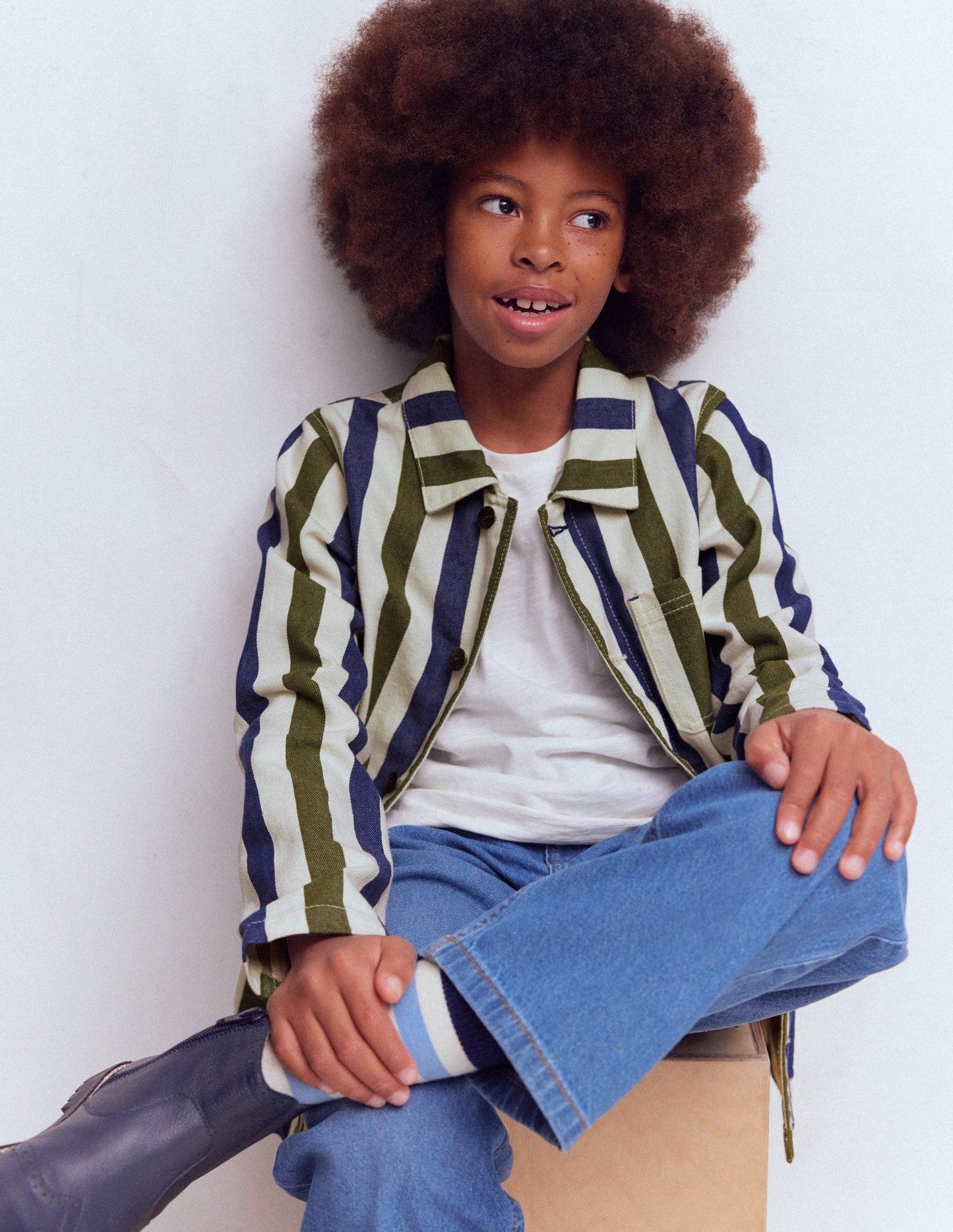 Canvas Chore Jacket-Blue and Green Stripe