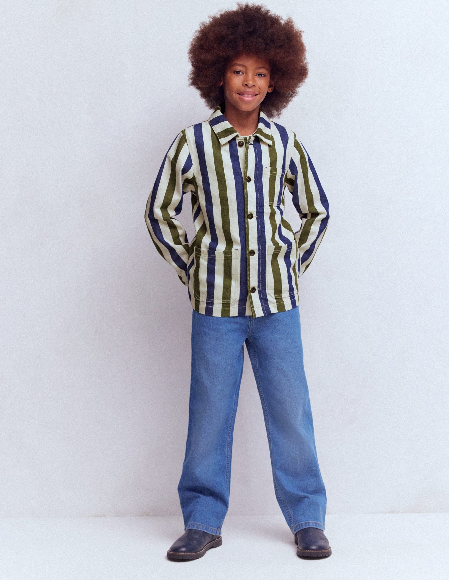 Canvas Chore Jacket-Blue and Green Stripe