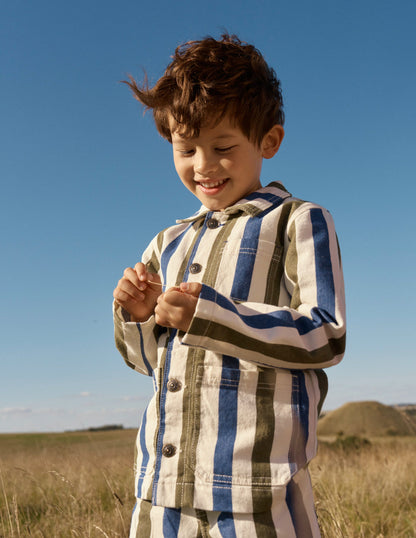 Canvas Chore Jacket-Blue and Green Stripe-1