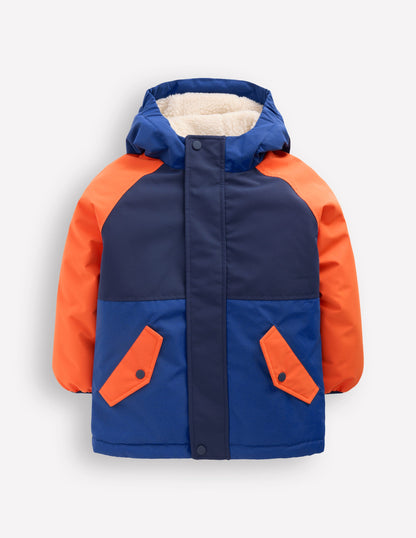 Boys Borg Lined Anorak-Orange Colour Block-4
