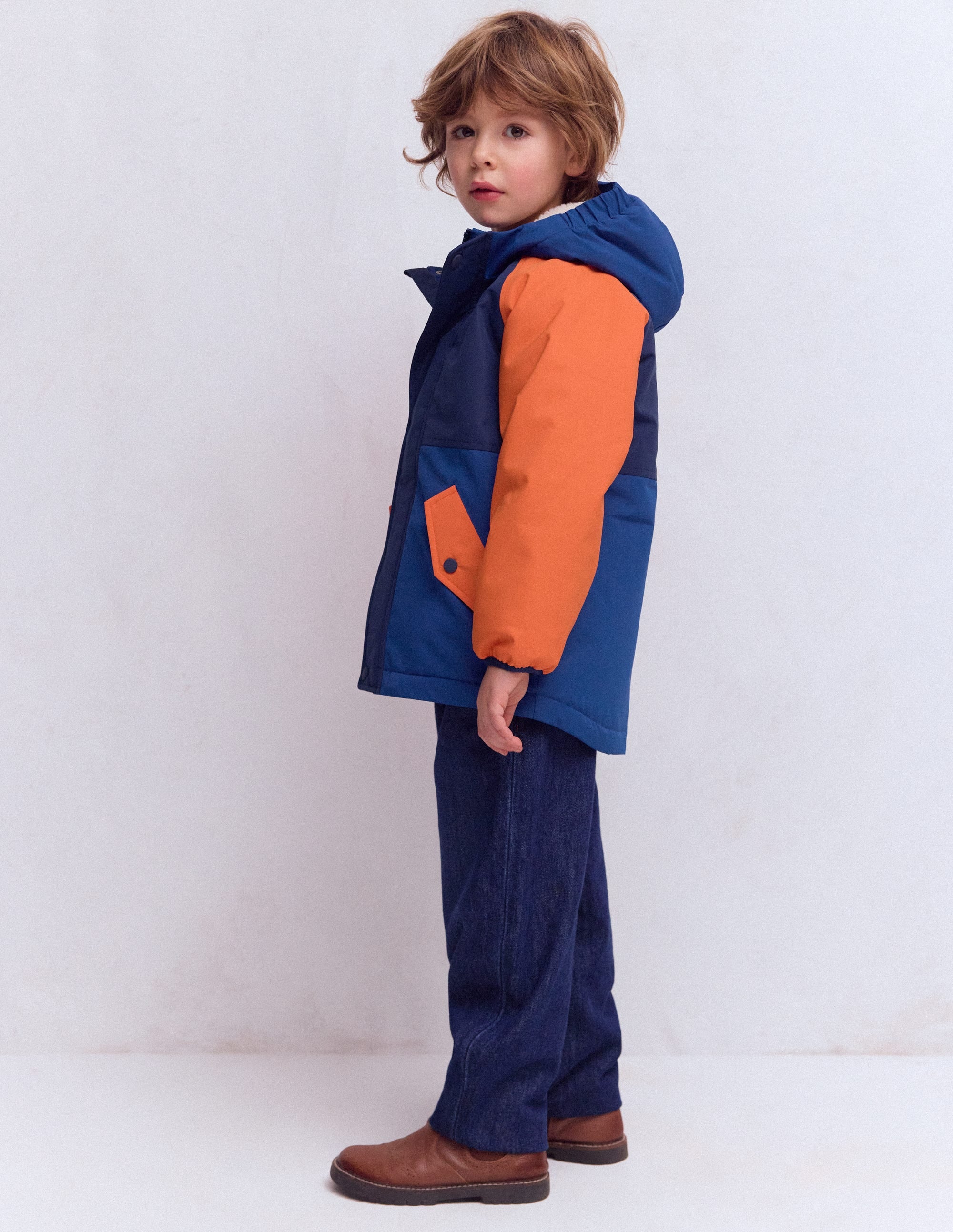 Boys Borg Lined Anorak-Orange Colour Block - Image 1