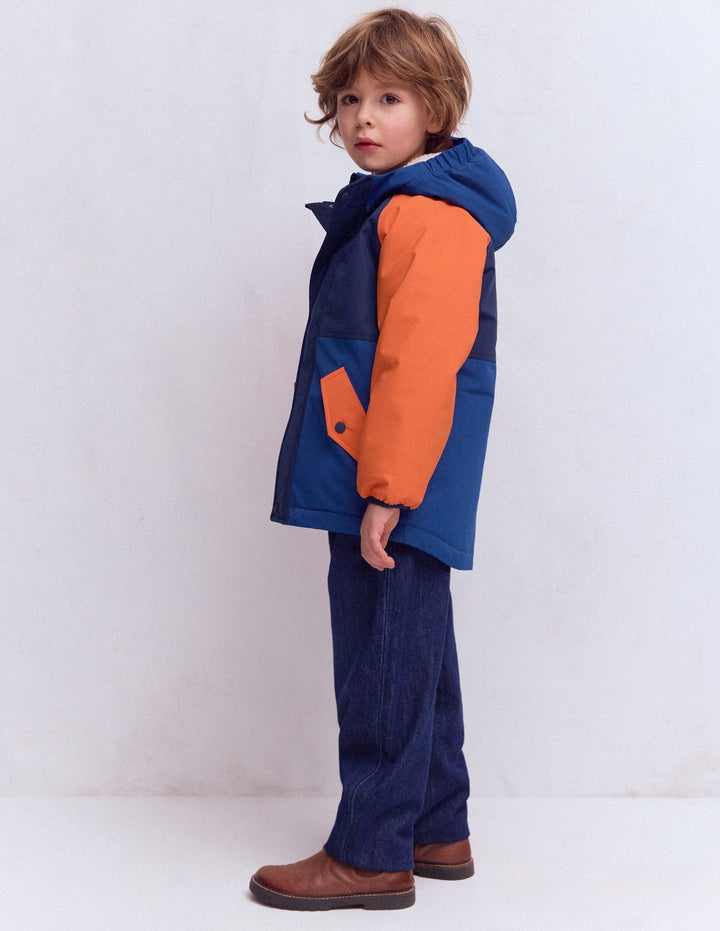 Boys Borg Lined Anorak-Orange Colour Block