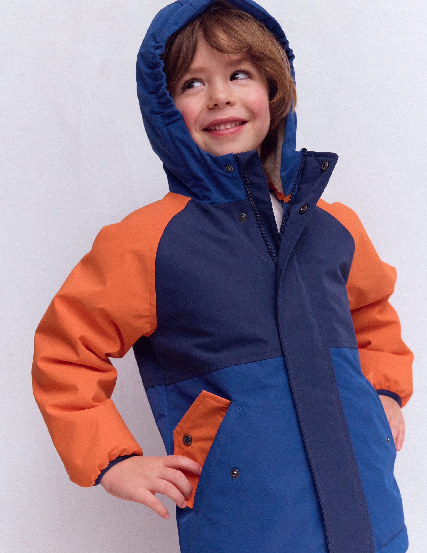Boys Borg Lined Anorak-Orange Colour Block