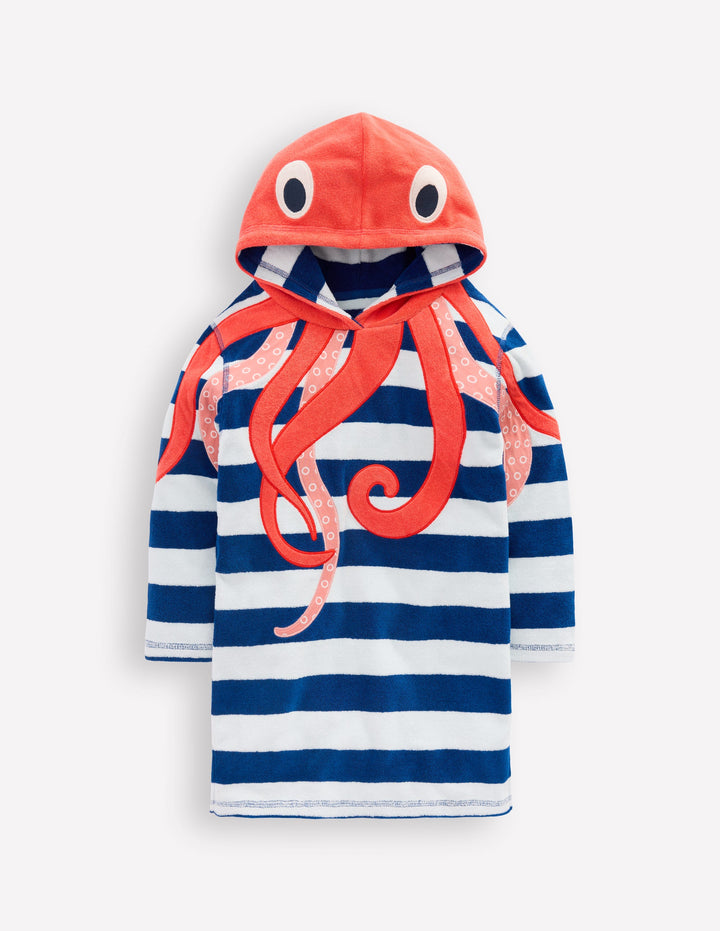 Appliqué Towelling Throw-on-Stripe Octopus