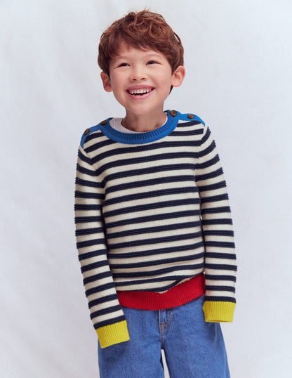 Chunky Jumper-Navy Marl and Ecru Stripe-1