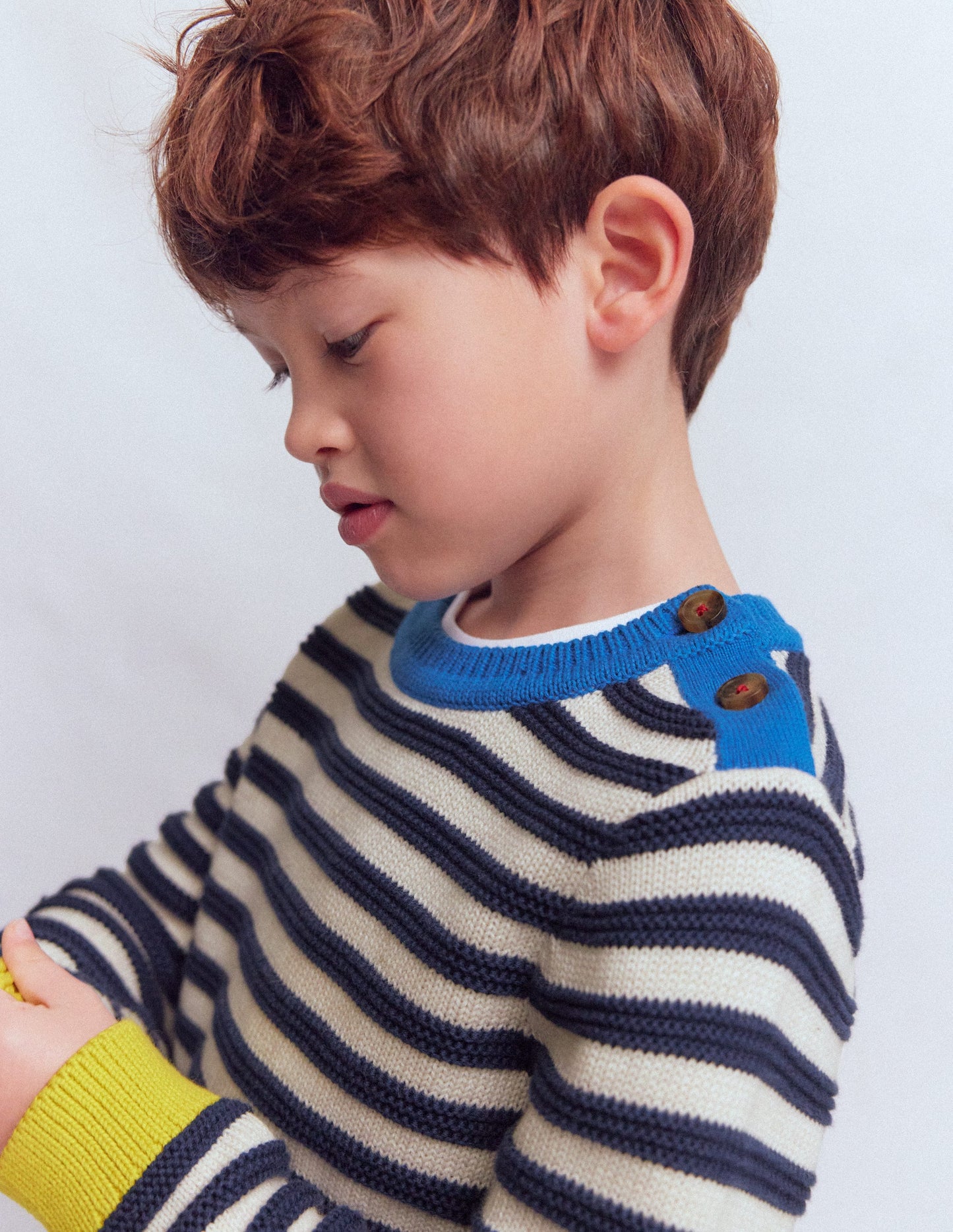 Chunky Jumper-Navy Marl and Ecru Stripe