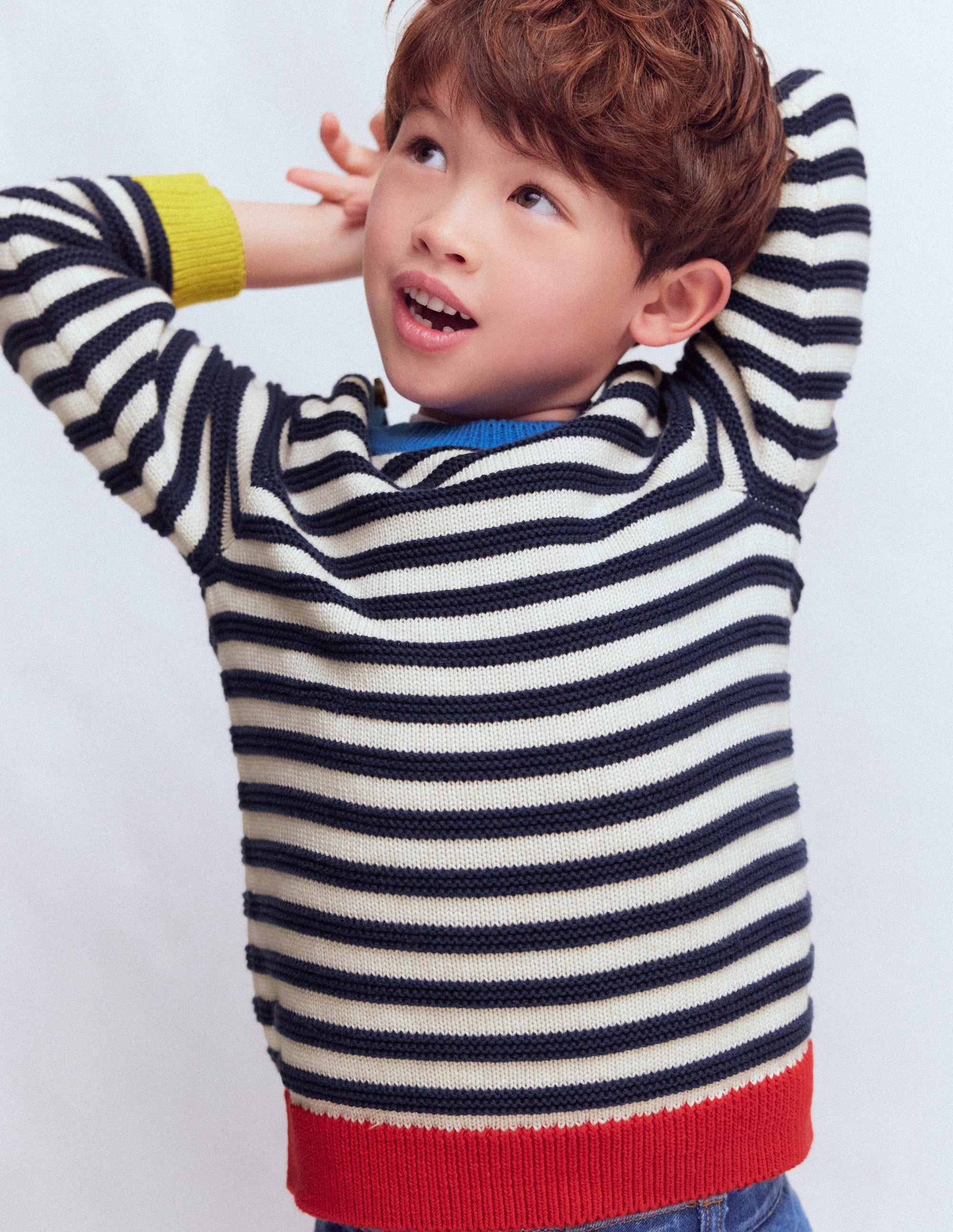 Chunky Jumper-Navy Marl and Ecru Stripe - Image 3