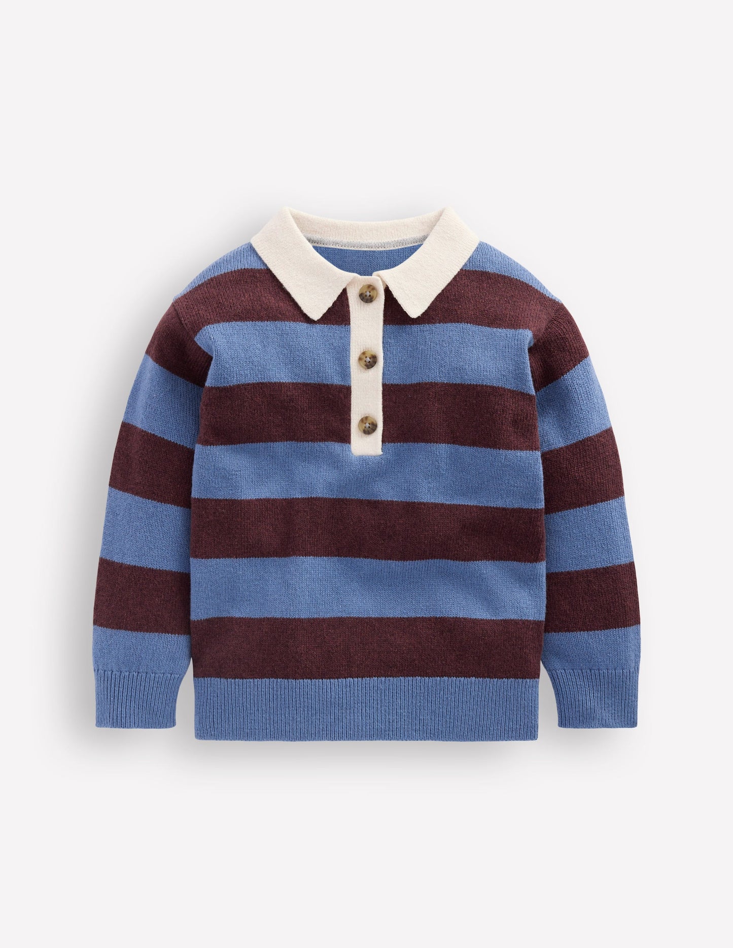 Knitted Rugby Jumper-Blue and Brown Stripe