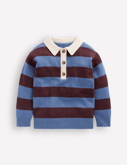 Knitted Rugby Jumper-Blue and Brown Stripe-2