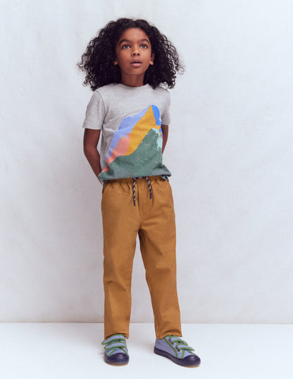 Slim Pull-on Trousers-Butterscotch Brown-1