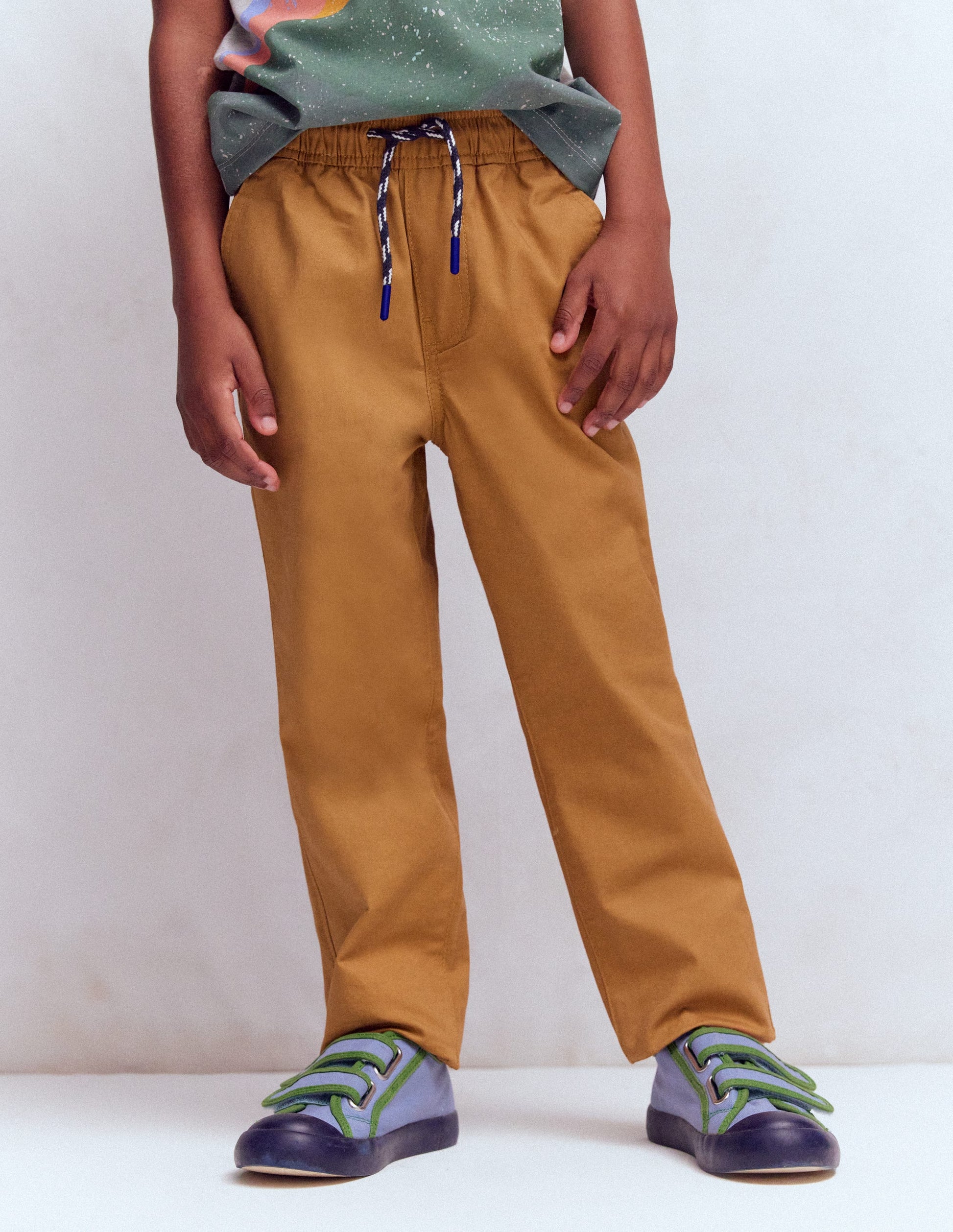 Slim Pull-on Trousers-Butterscotch Brown-4