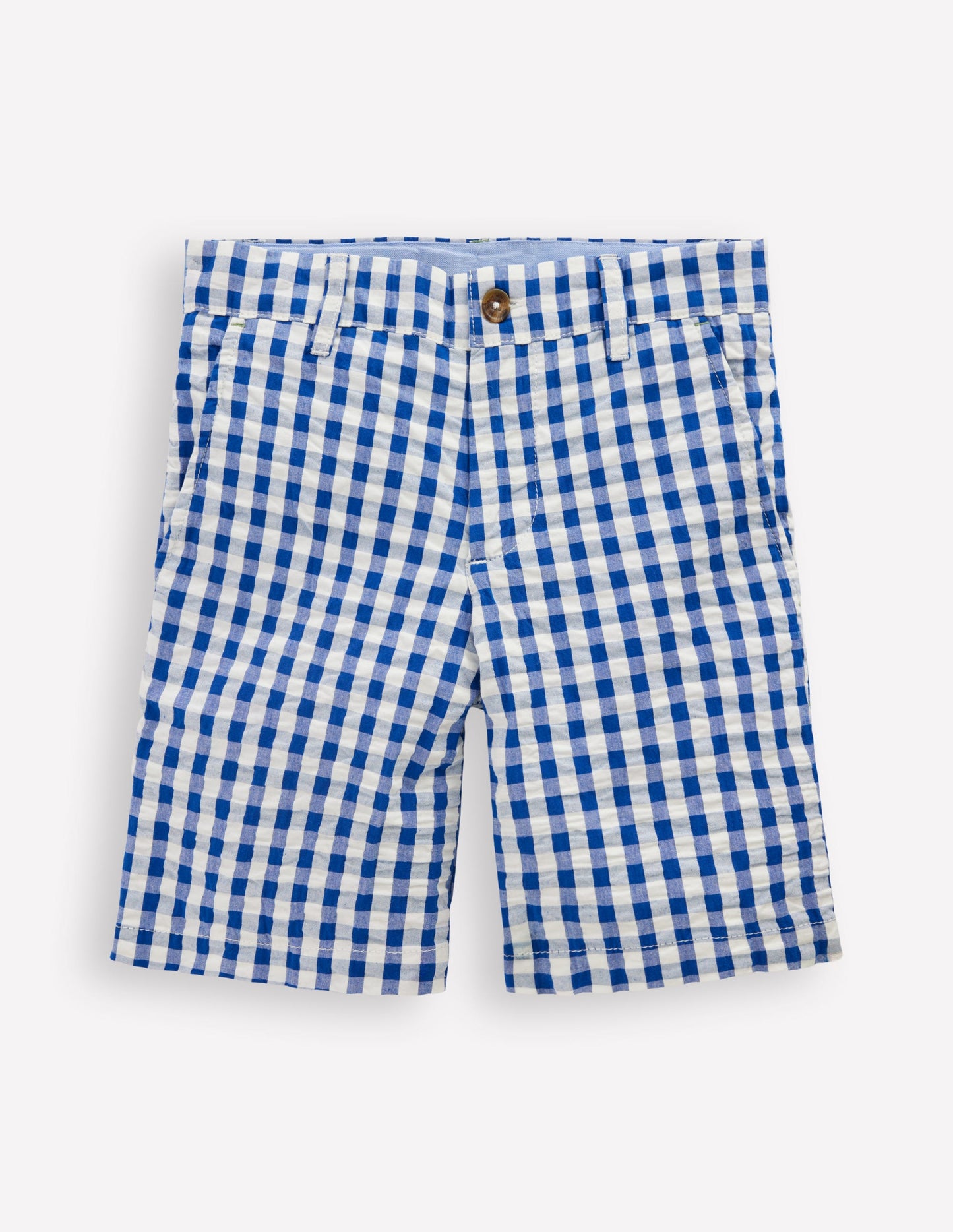 Textured Shorts-Blue Gingham