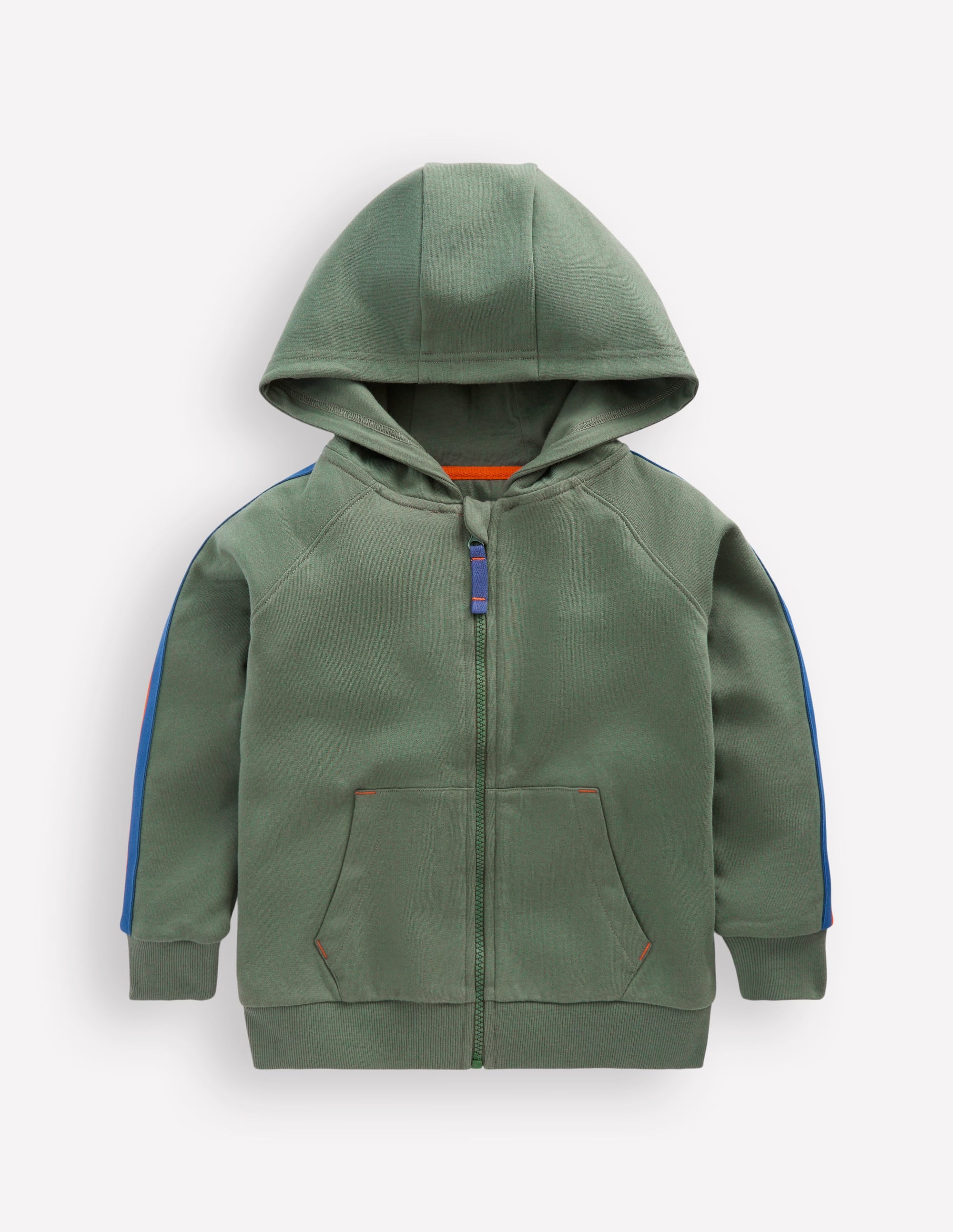 Tape Detail Zip-through Hoodie-Bottle Green - Image 1