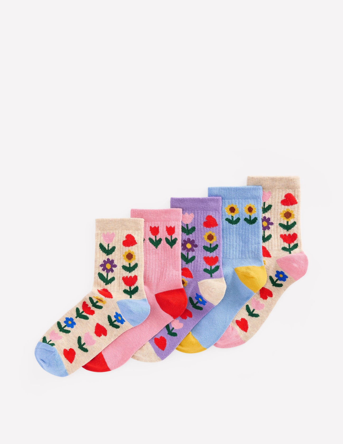Girls Ribbed Socks 5 Pack-Sunflower Garden