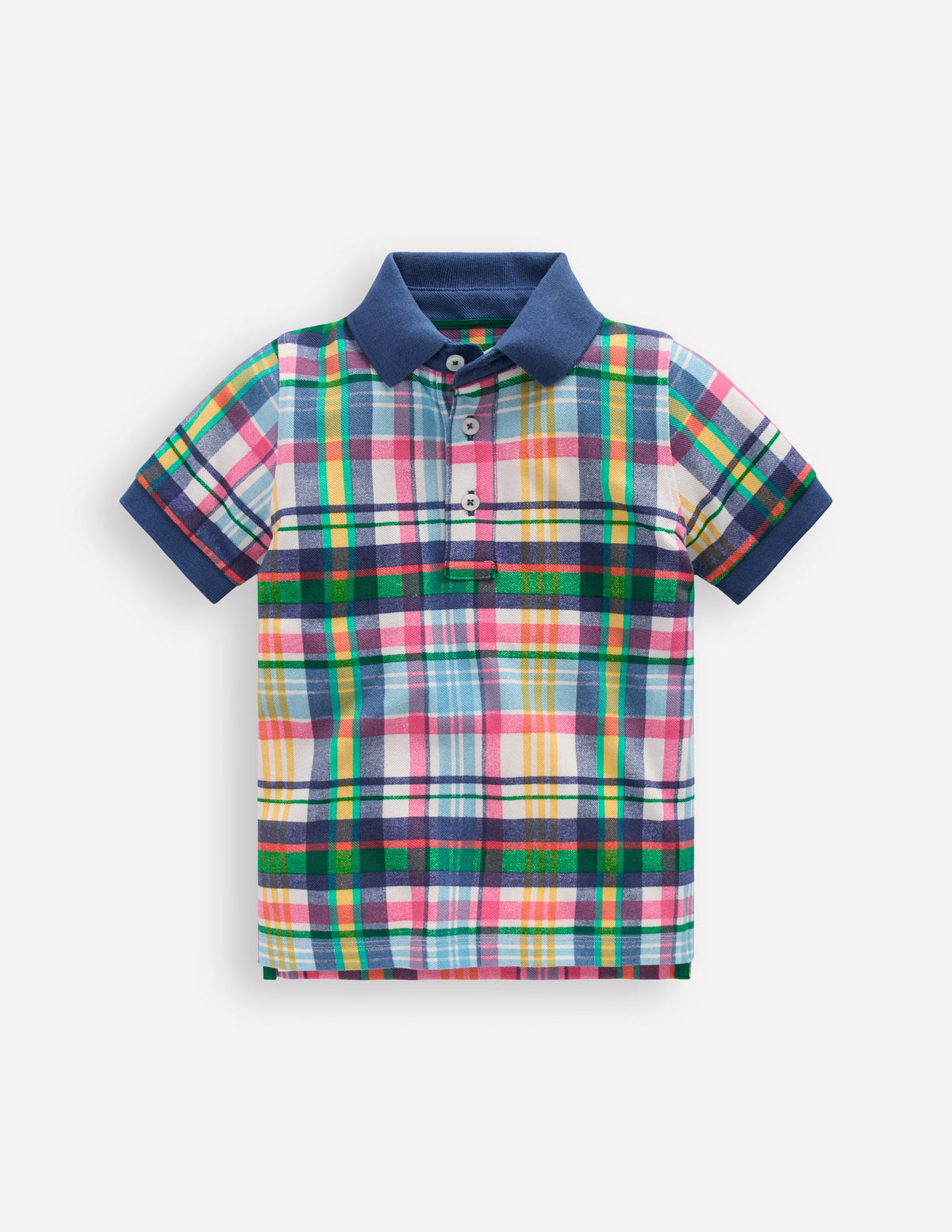 Piqué Polo Shirt-Ivory, Pink & Green Madras - Image 1