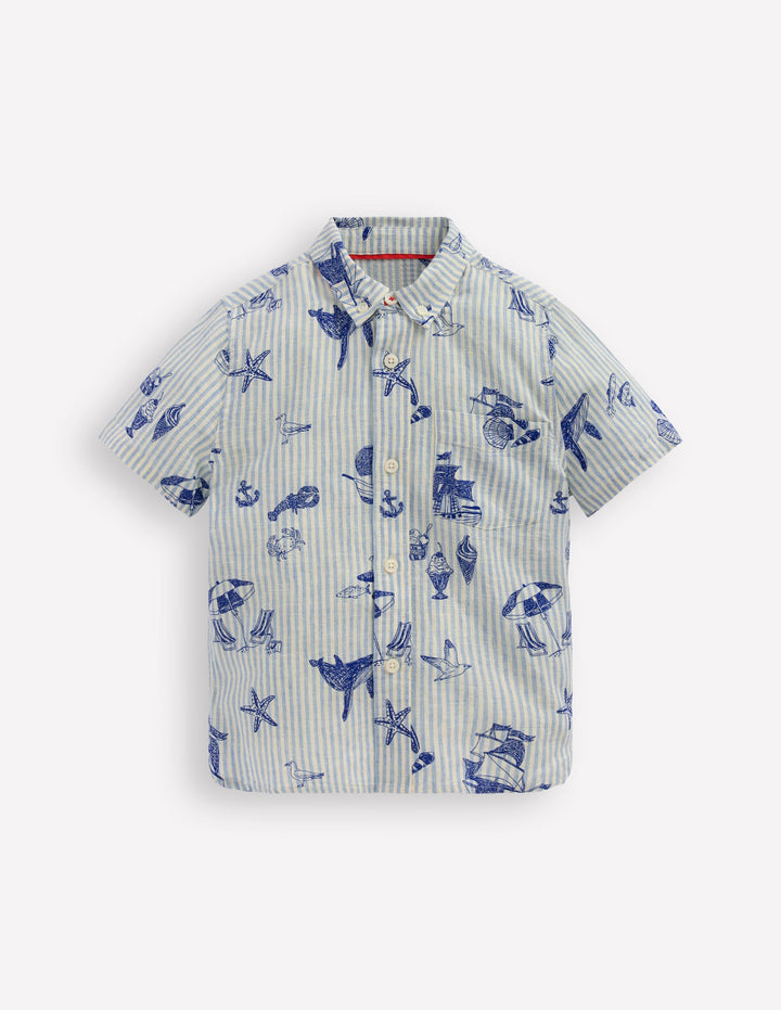 Cotton Linen Shirt-Stripe Seaside