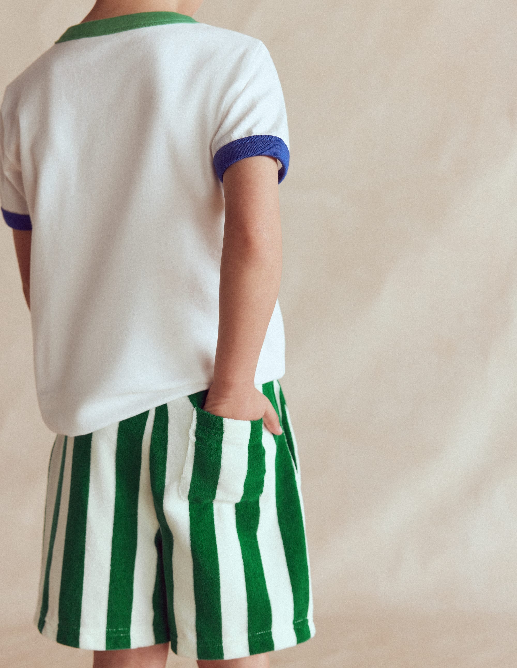 Towelling Shorts-Green and Ivory Stripe - Image 2