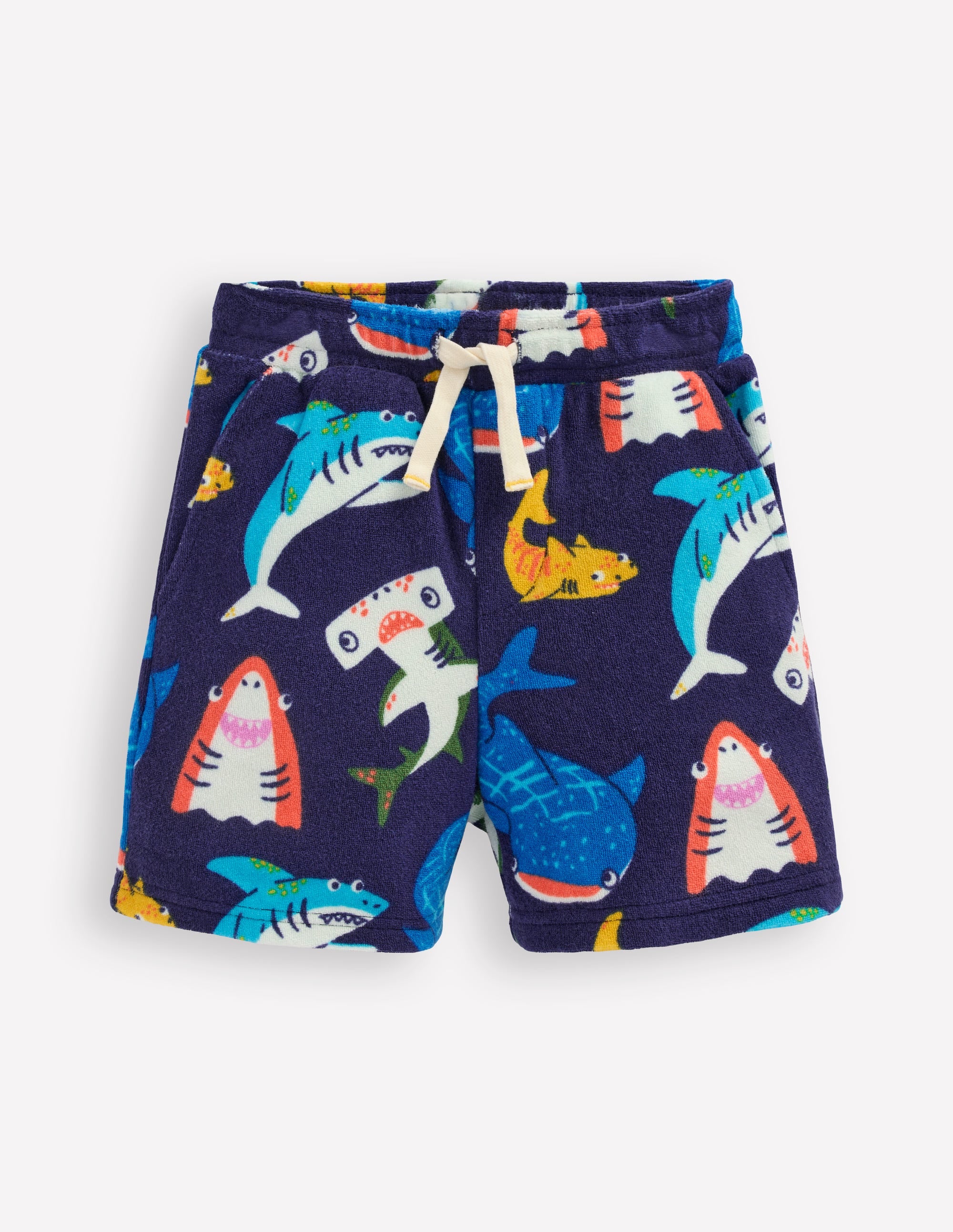 Towelling Shorts-Navy Sharks - Image 1
