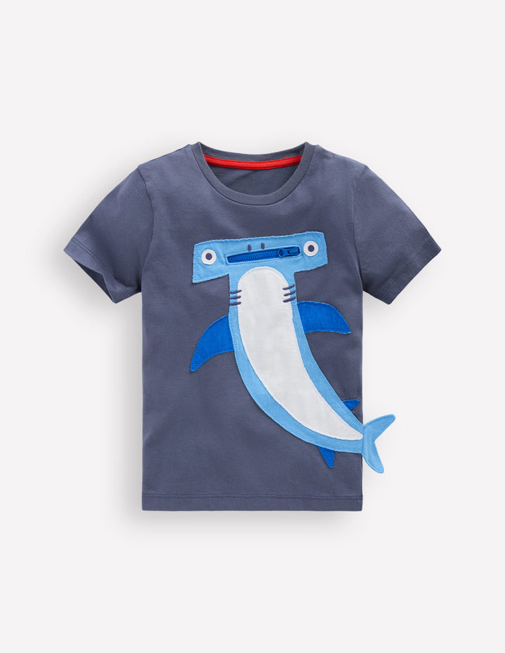 Zip Applique T-shirt-Robot Blue Hammerhead Shark