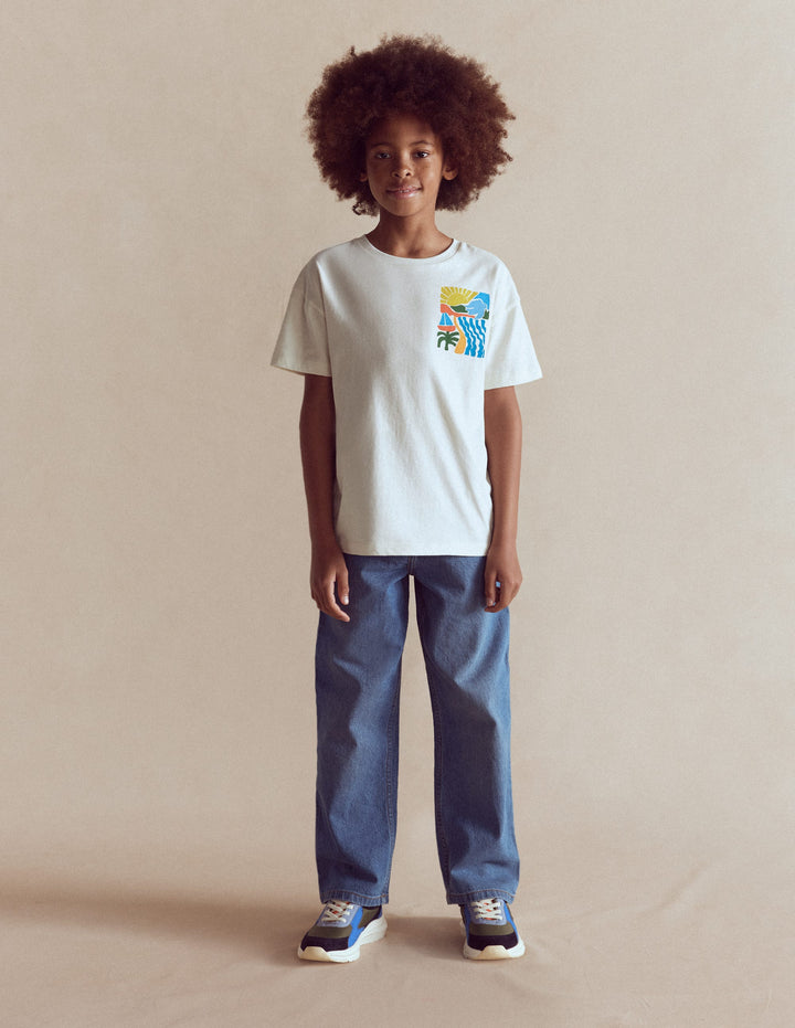 Front & Back Printed T-shirt-Soft Ivory Sun Scape