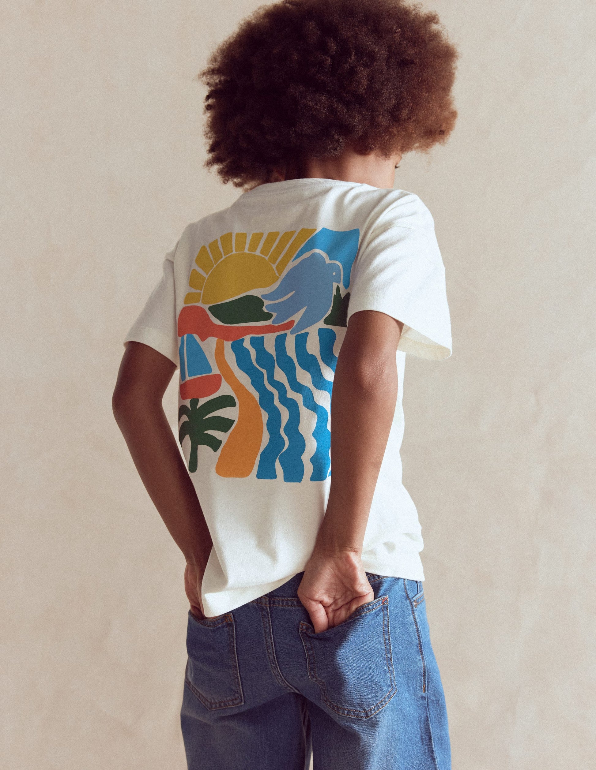 Front & Back Printed T-shirt-Soft Ivory Sun Scape-2