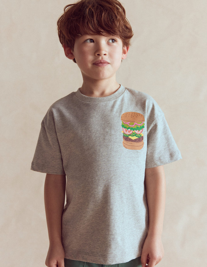 Front & Back Printed T-shirt-Grey Marl Hamburger