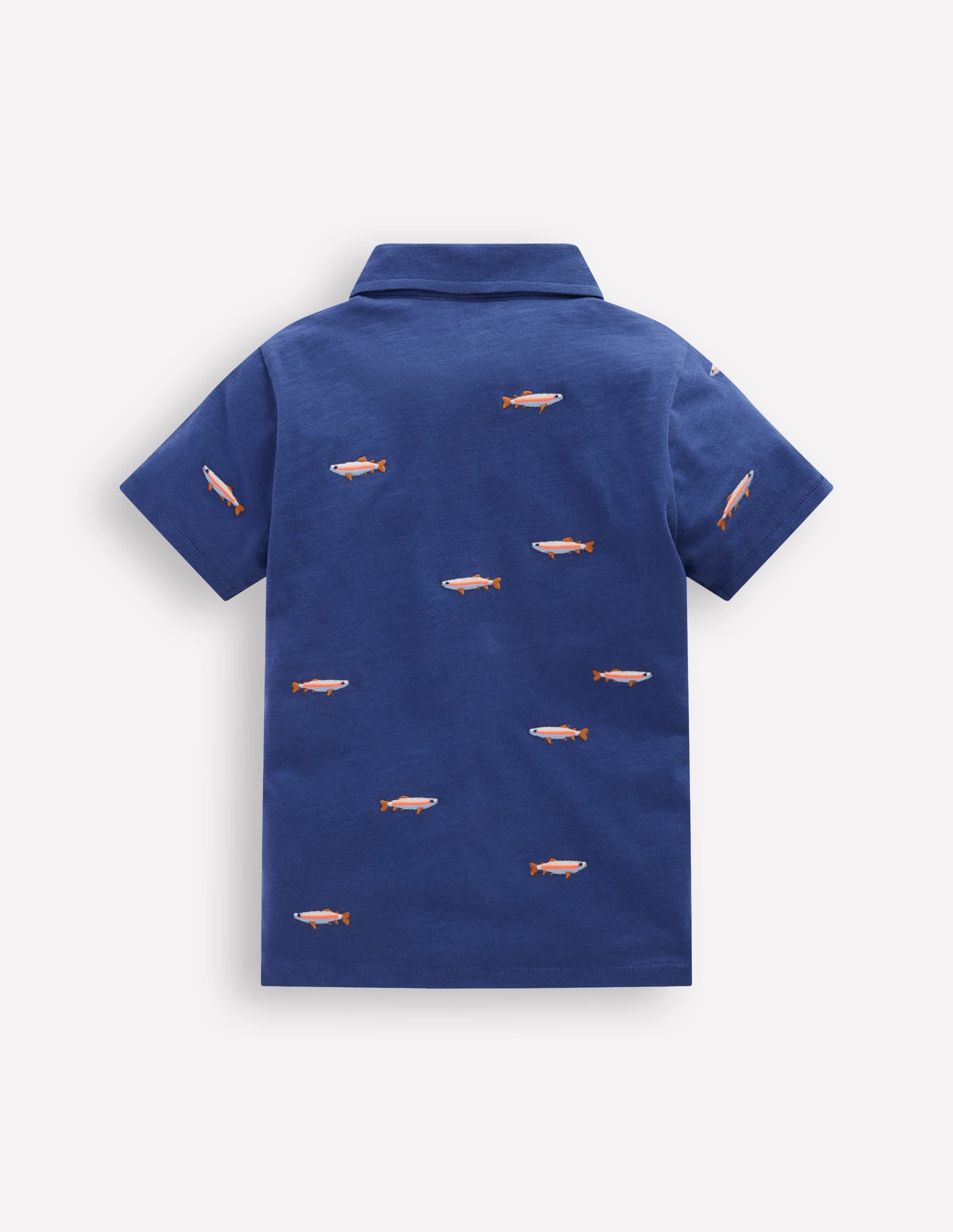 Embroidered Slub Polo Shirt-Blue Fishing - Image 2