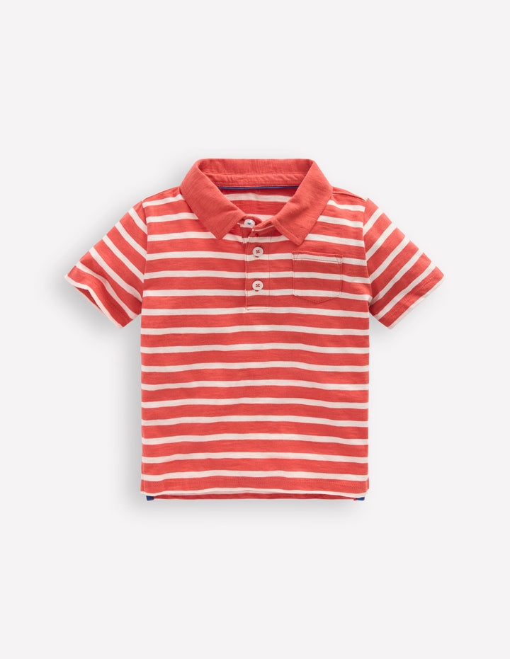 Slub Polo Shirt-Terracotta Clay and Ivory