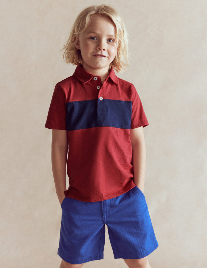 Slub Polo Shirt-Jam Red / College Navy
