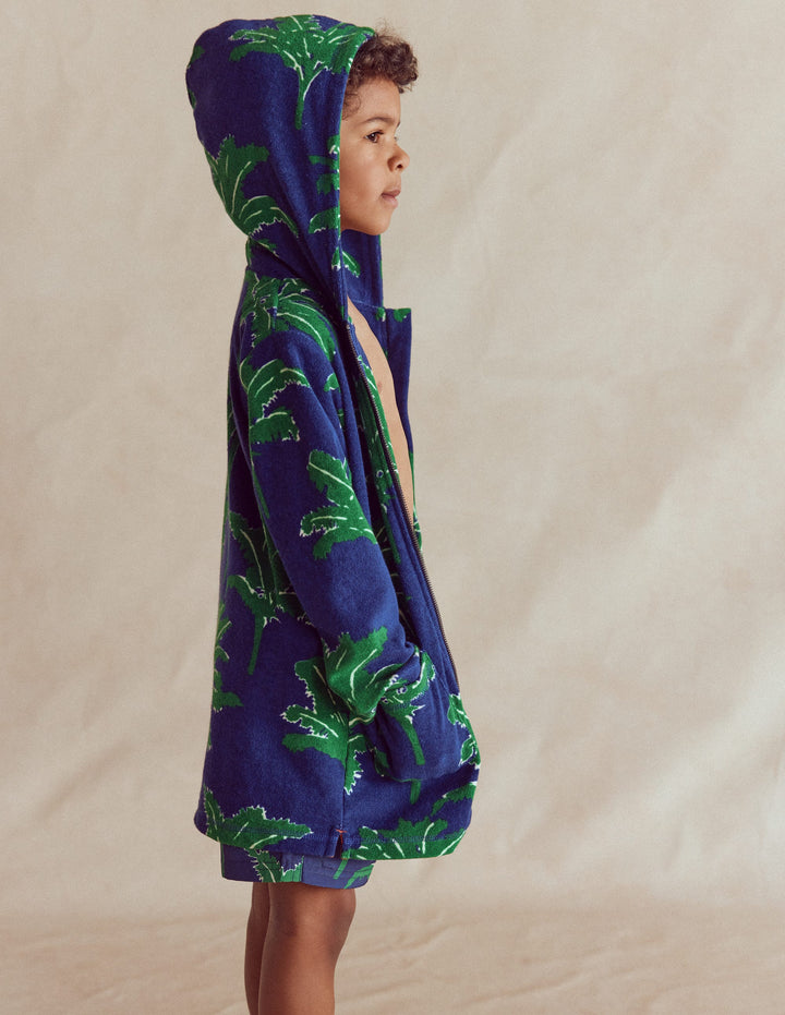 Towelling Zip-Up Throw-On-Starboard Blue Palm Trees