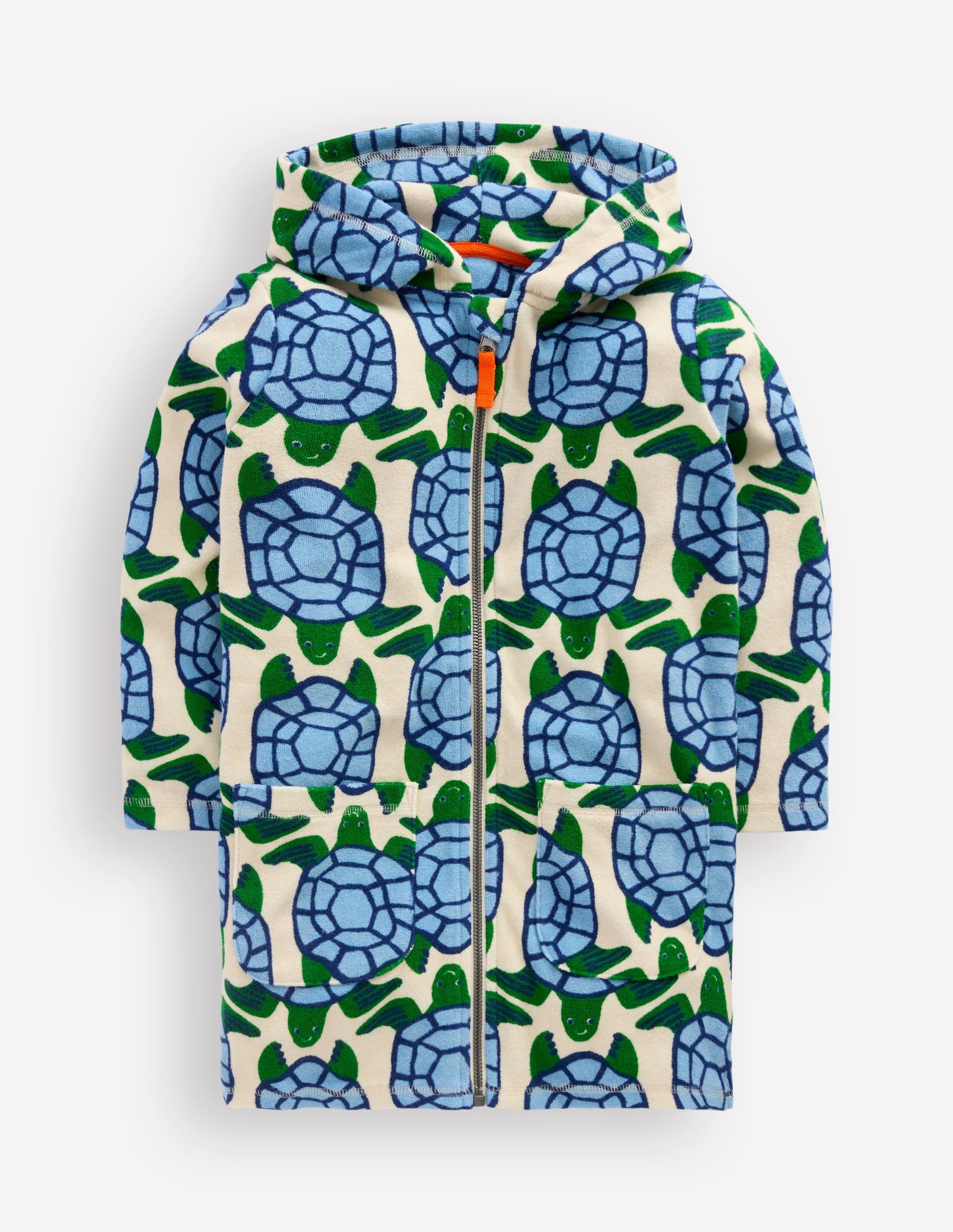 Towelling Zip-Up Throw-On-Calico White Turtles-1