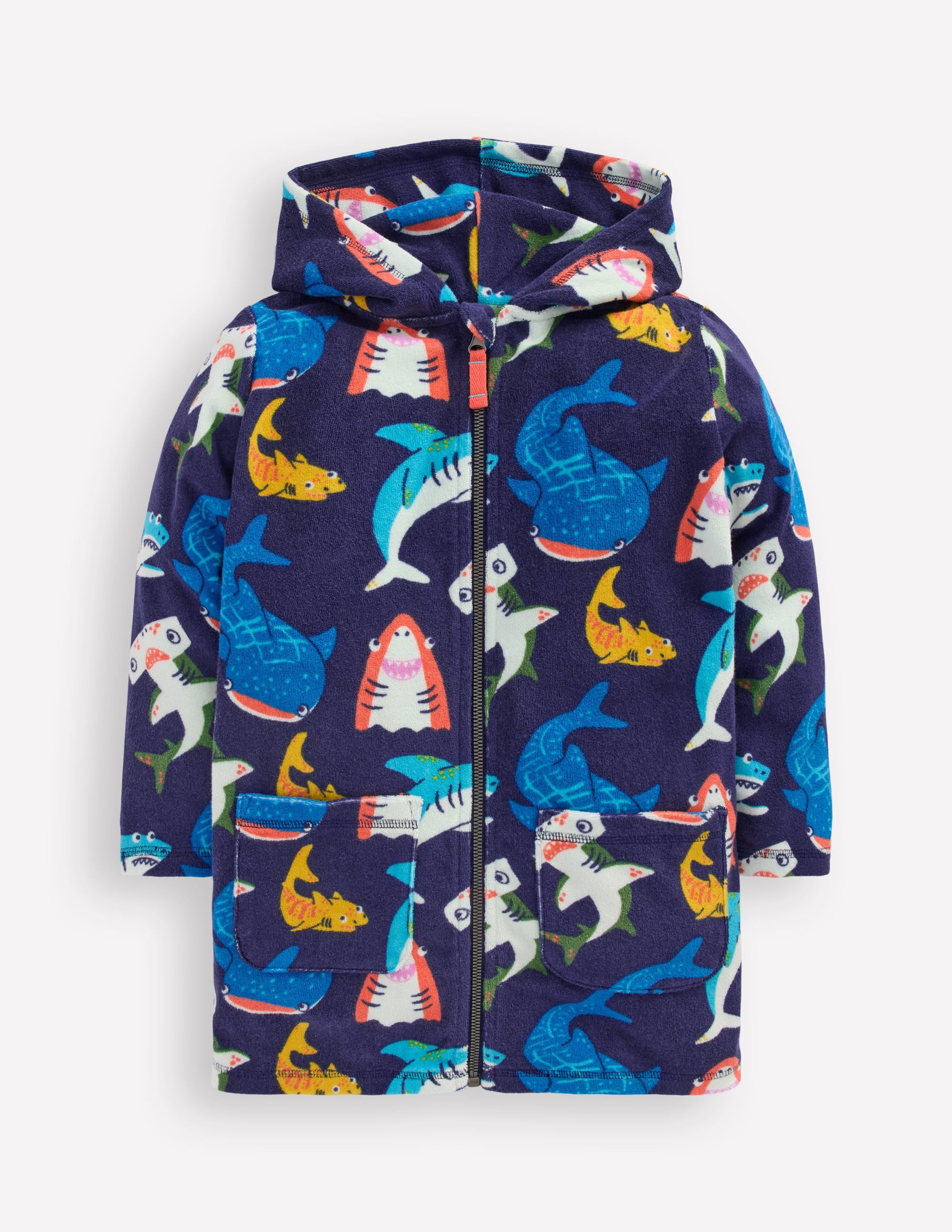 Towelling Zip-Up Throw-On-College Navy Sharks - Image 1
