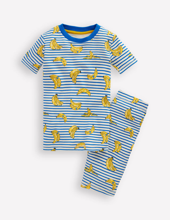 Snug Short John Pyjamas-Multi Banana Stripe