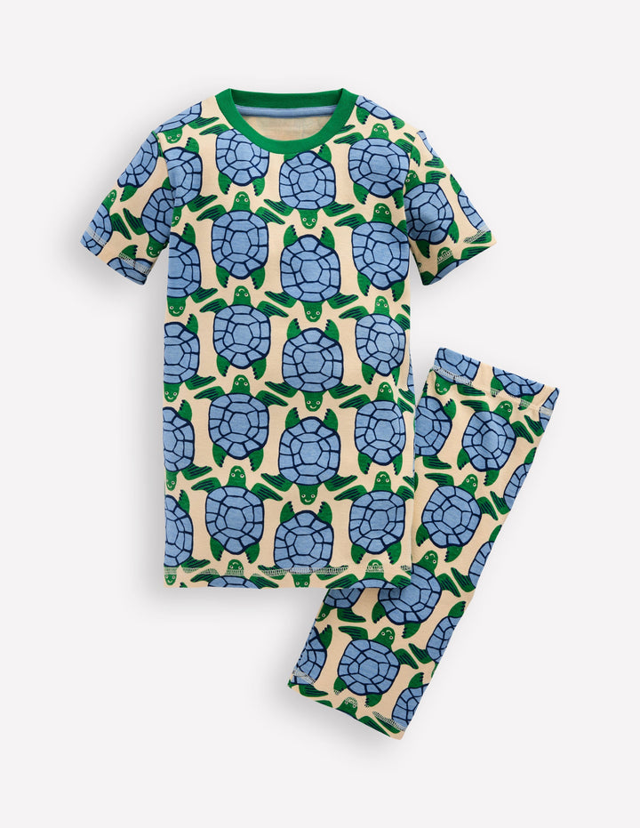Snug Short John Pyjamas-Calico White Turtles