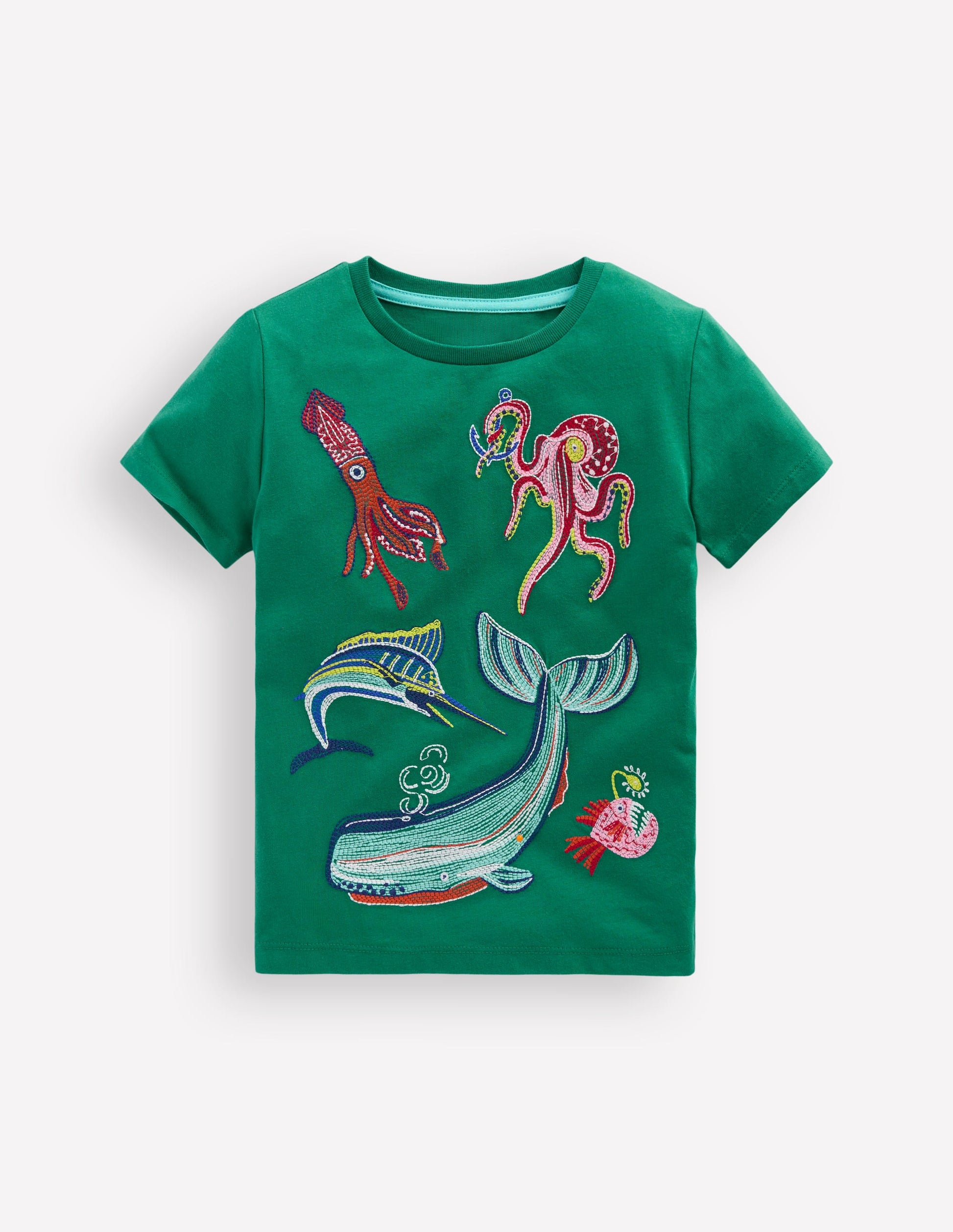 Glow Superstitch T-Shirt-Jewel Green Sea Creatures-1