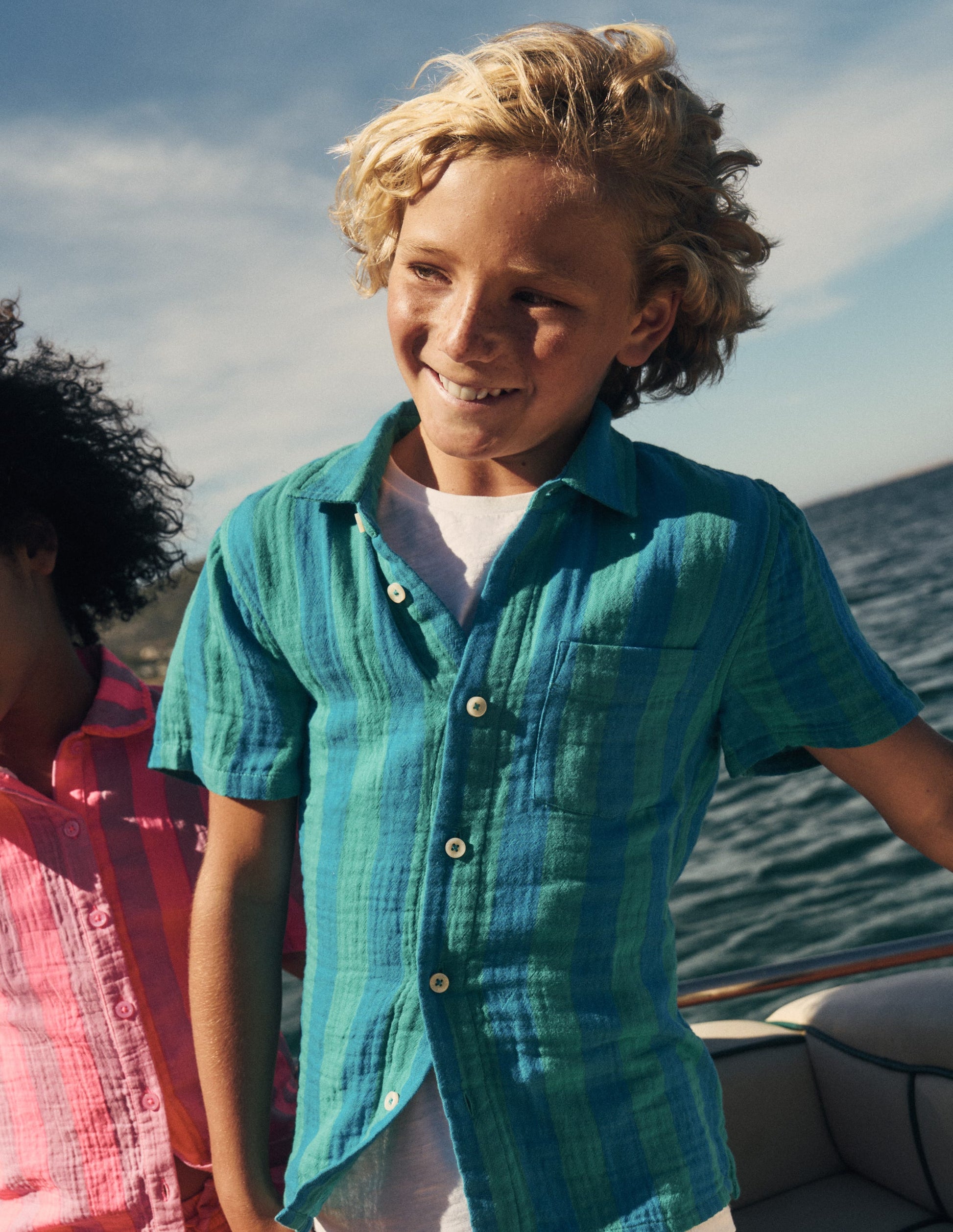 Double Cloth Shirt-Green and Blue Stripe-1