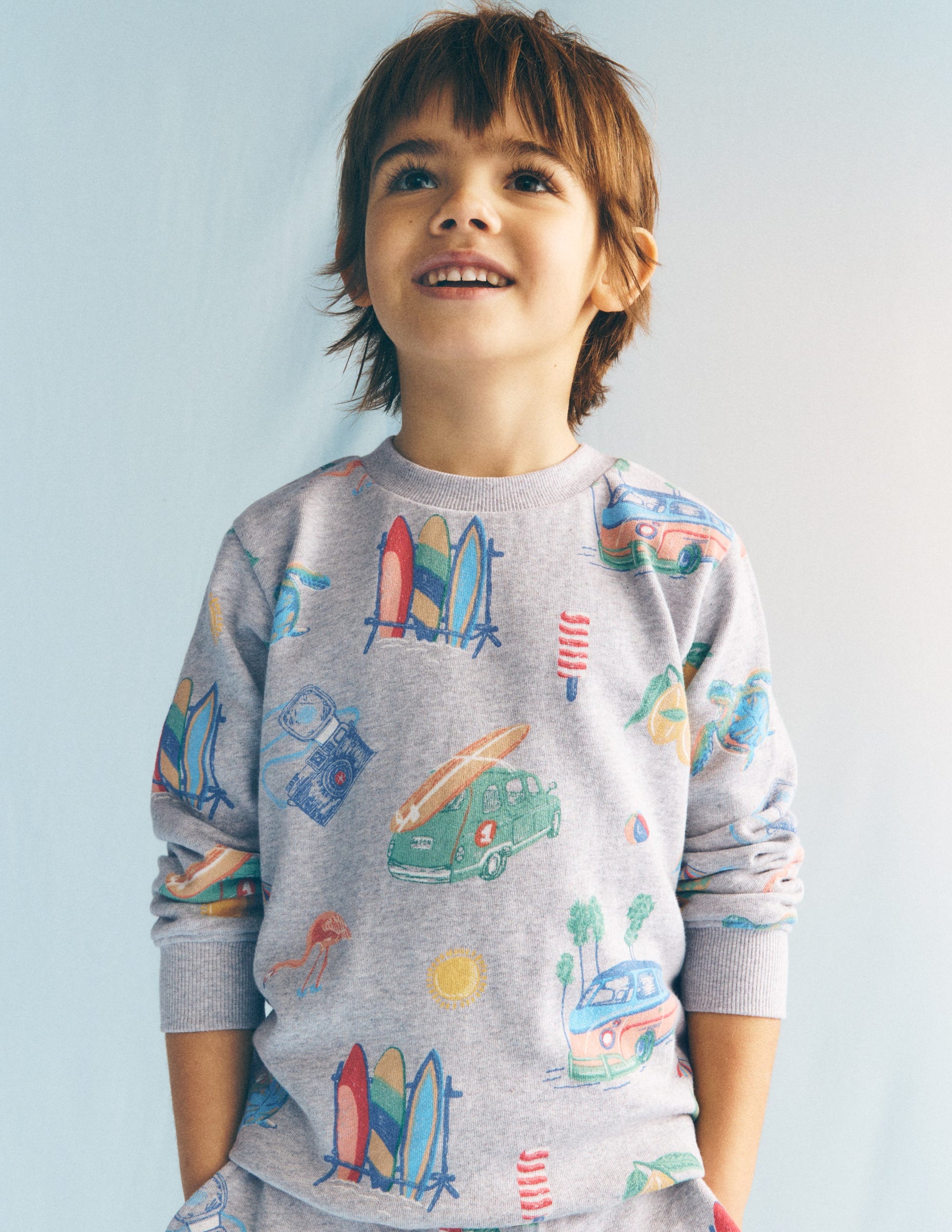 Everyday Printed Sweatshirt-Grey Marl Sketchy Holiday-1