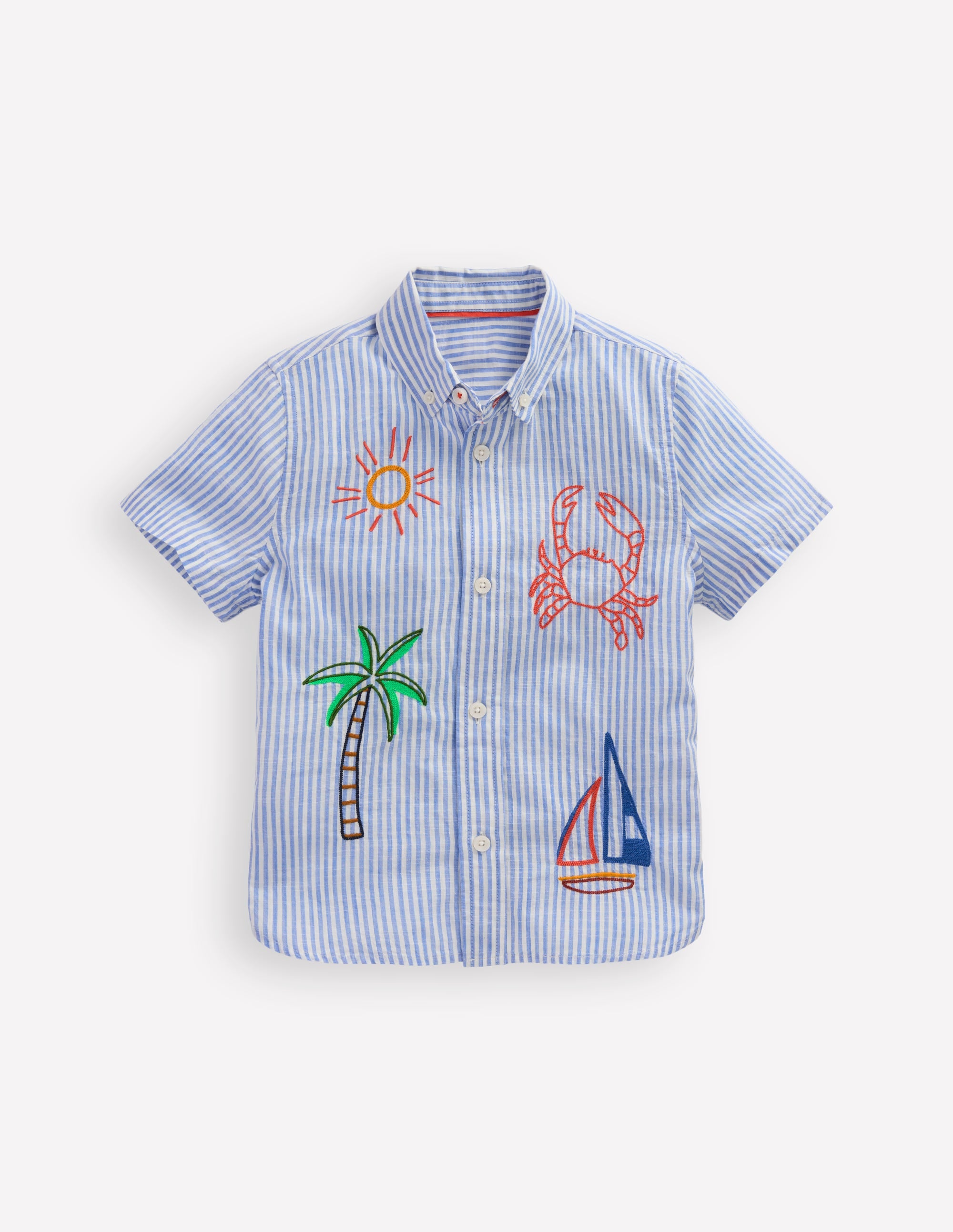 Embroidered Short Sleeve Shirt-Sea Side Embroidery - Image 1