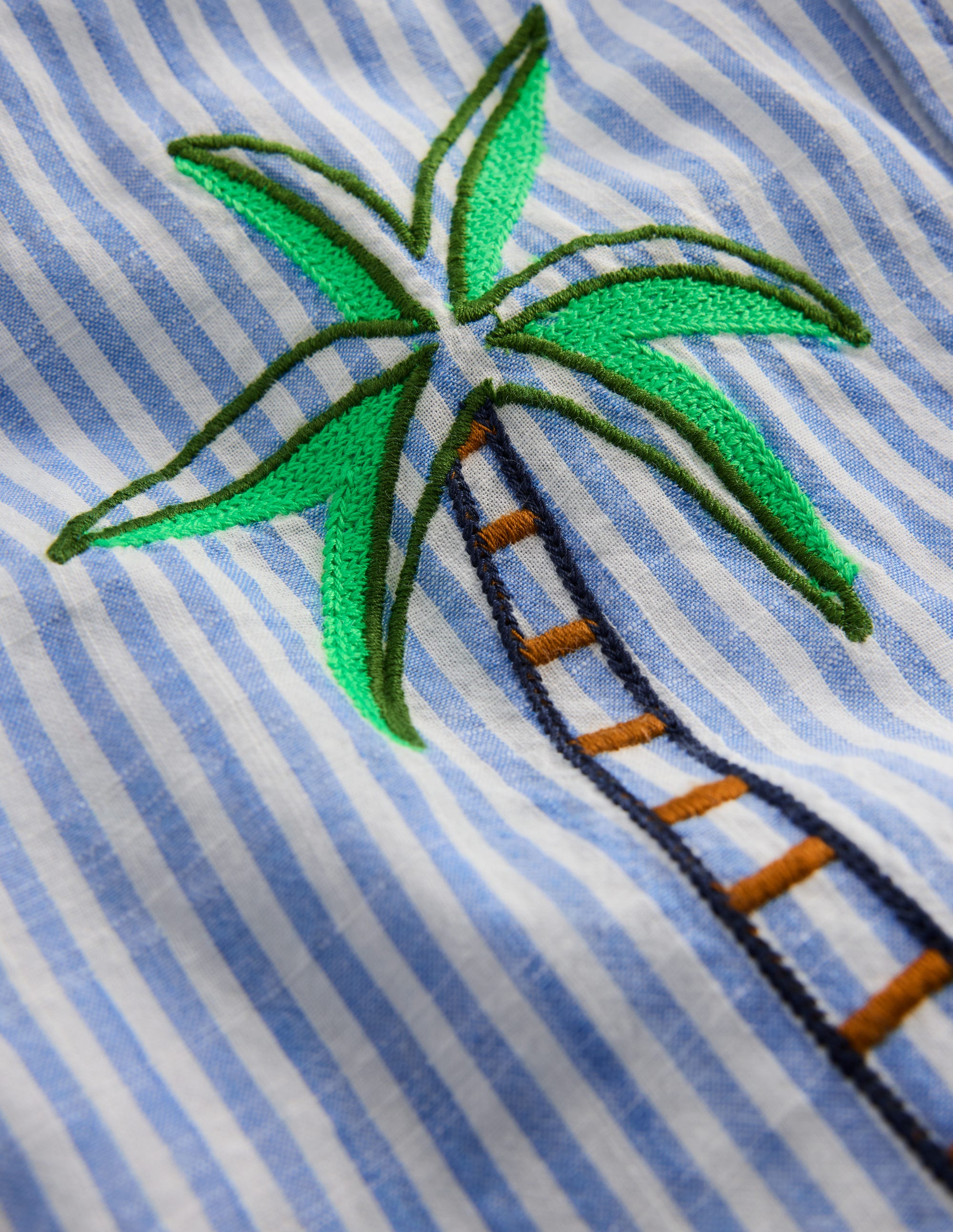 Embroidered Short Sleeve Shirt-Sea Side Embroidery - Image 3