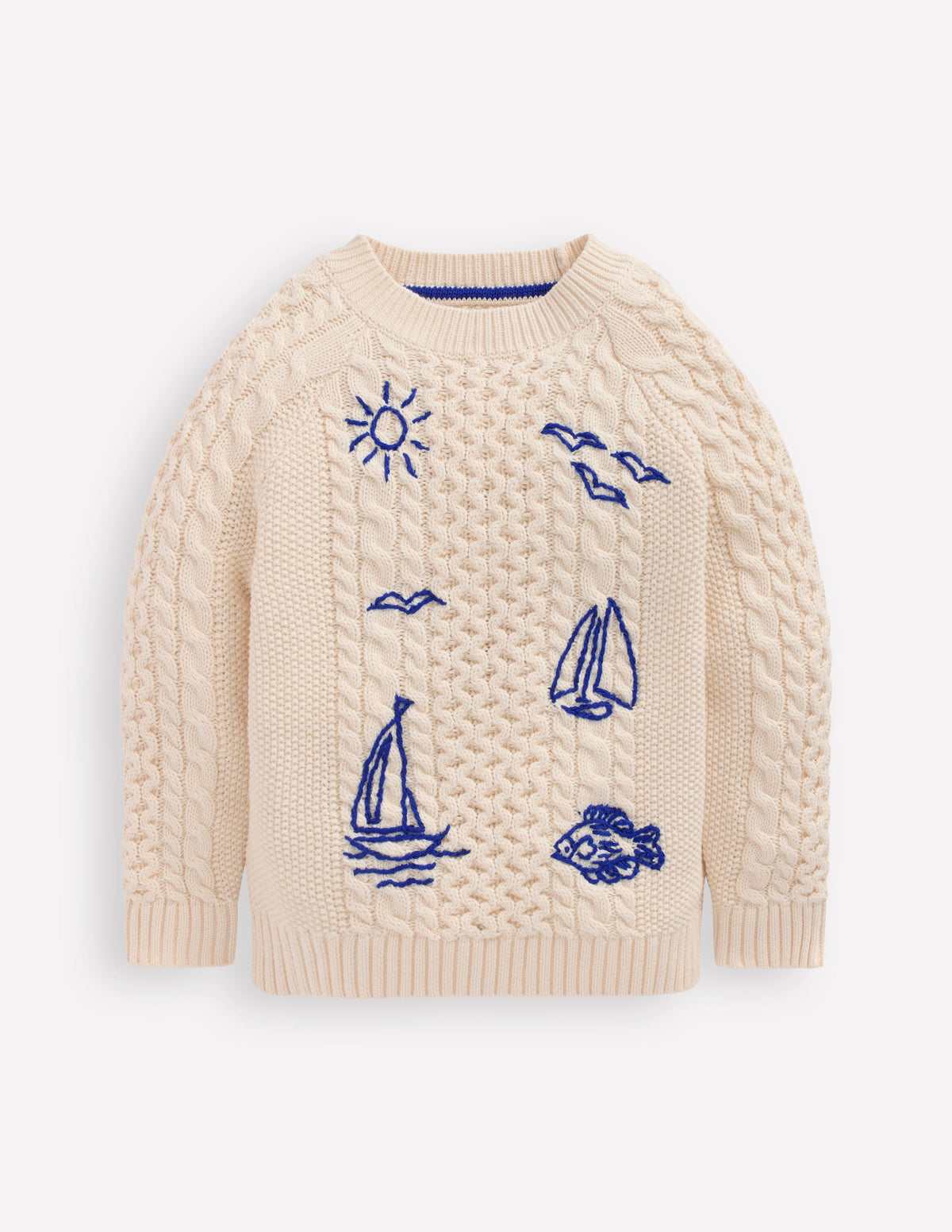 Cable Embroidered Jumper-Warm Ivory - Image 6