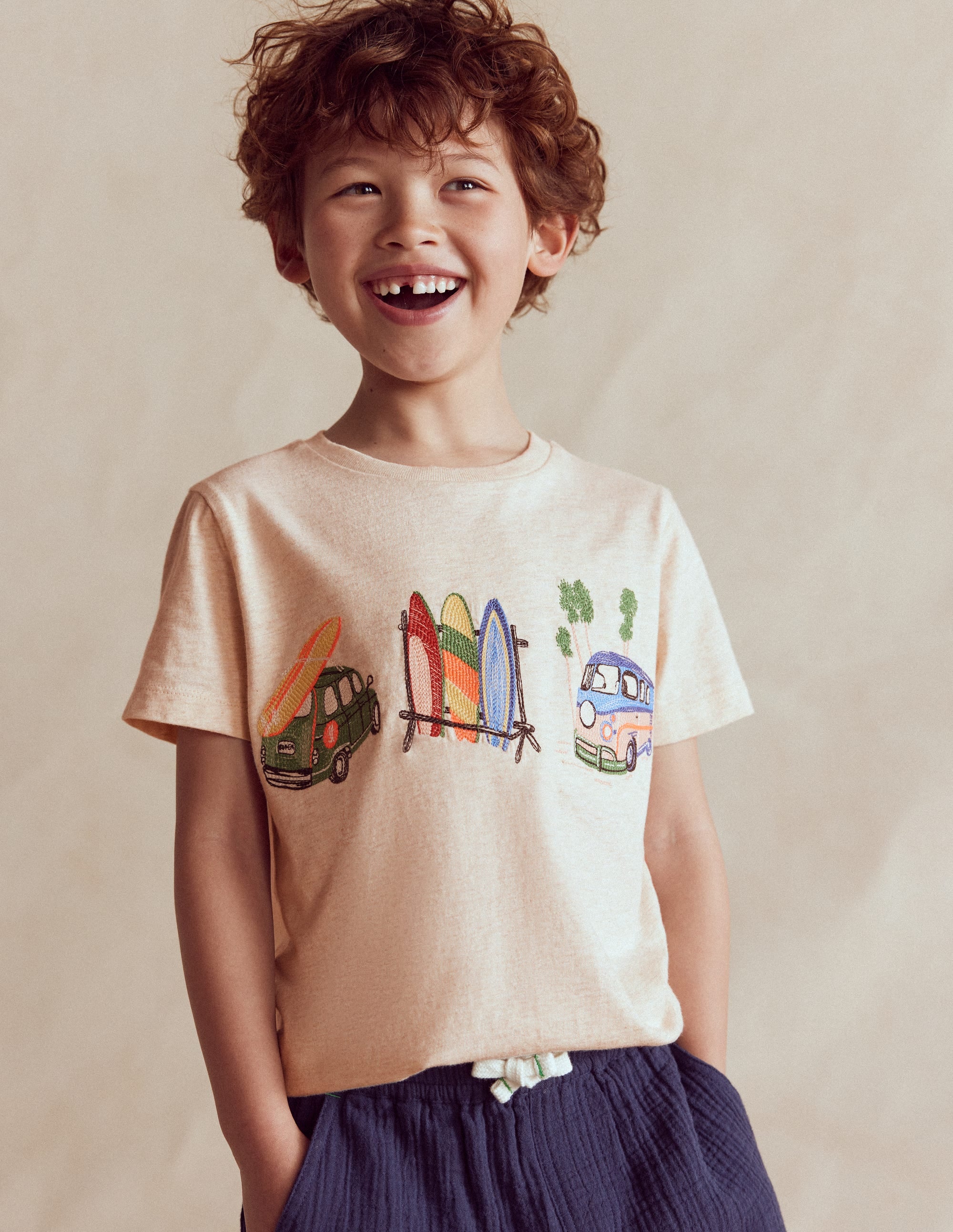 Linear Stitch T-shirt-Oatmeal Marl Holiday - Image 1